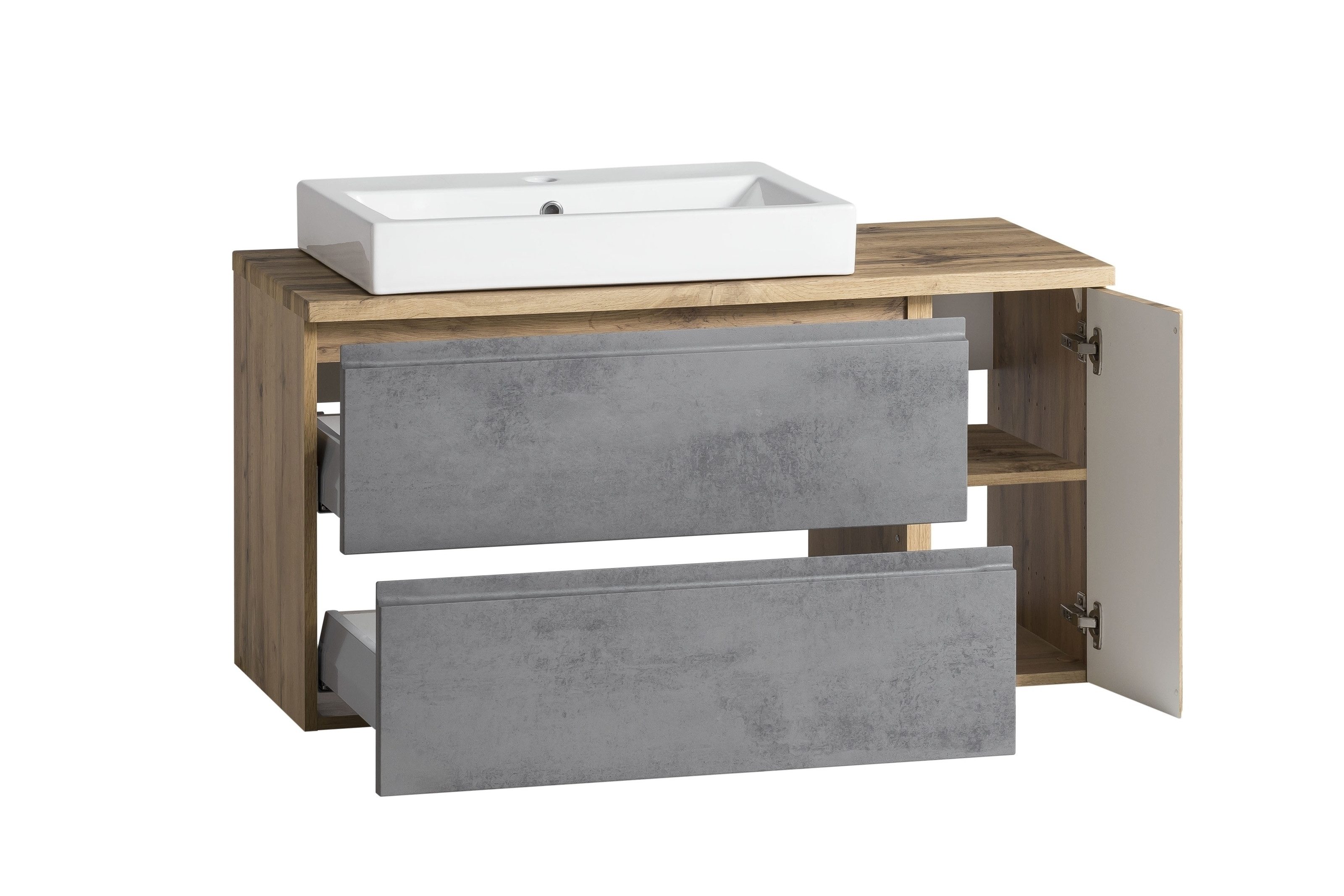 HELD MÖBEL Waschtisch in grau, Wotaneiche, MDF - 105x65,5x47cm (BxHxT)