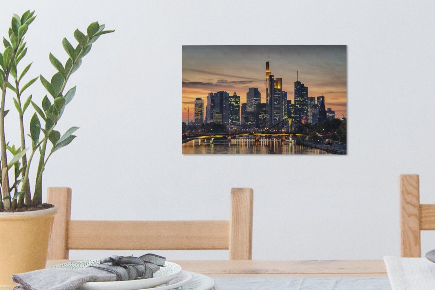 OneMillionCanvasses® Leinwandbild Frankfurter Skyline bei Sonnenuntergang vom Main aus, Deutschland, Fotodruck (1 St), Leinwand Bilder Klein, Wand Dekoration Ae – Bild 5 von 5