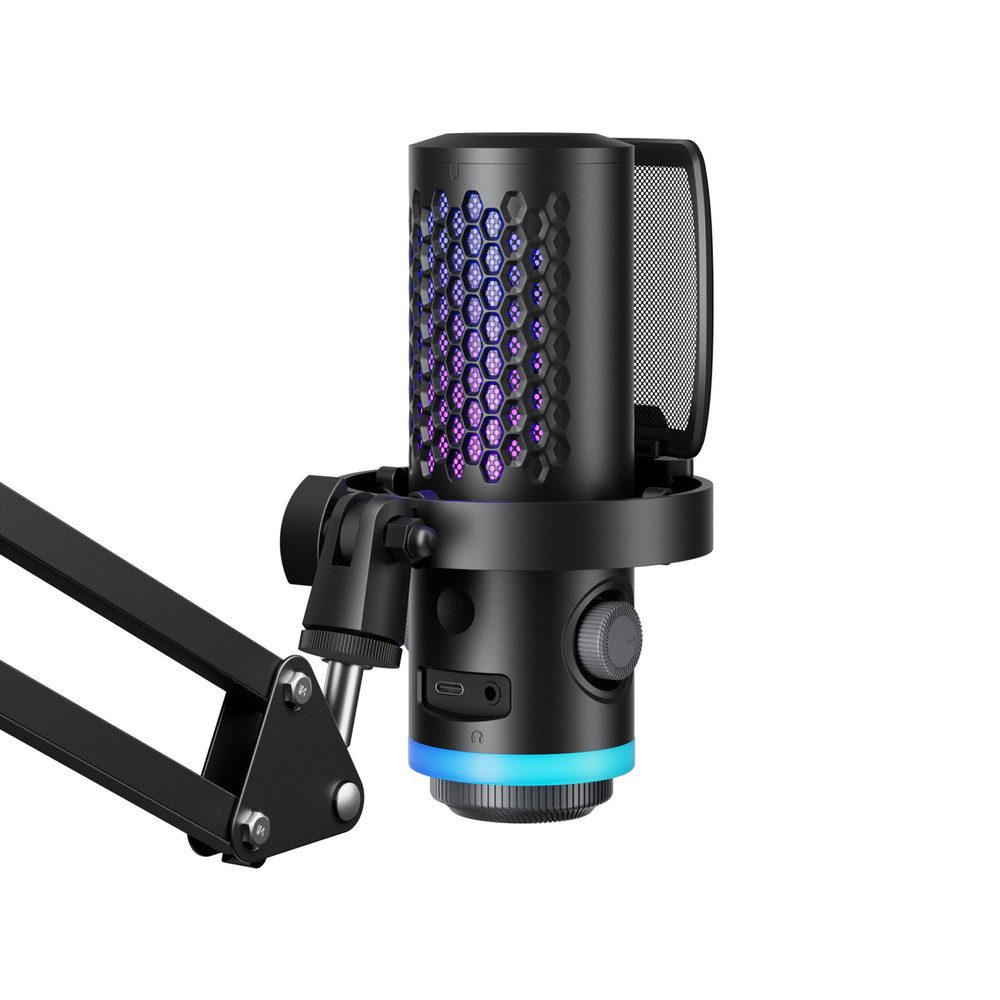BOYA Streaming-Mikrofon Gaming-Mikrofon Kondensatormikrofon Podcast-Mikrofon (Spar-Set, 1-tlg), RGB-Beleuchtung, ENC-Rauschunterdrückung, USB-C
