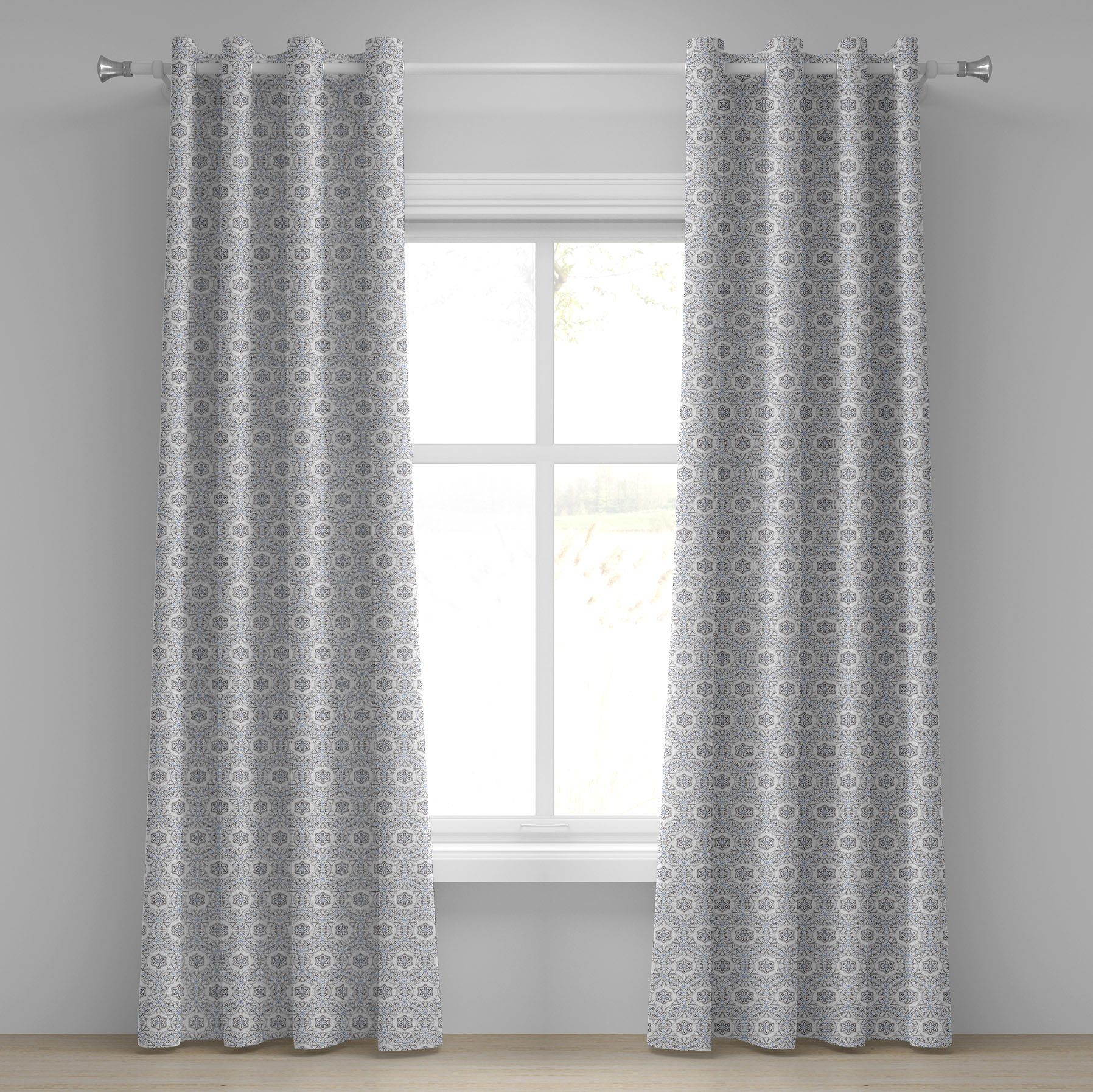 Abakuhaus, Scroll Gardine Schlafzimmer Mosaik-Fliesen Dekorative für Wohnzimmer, Blumen Curls 2-Panel-Fenstervorhänge