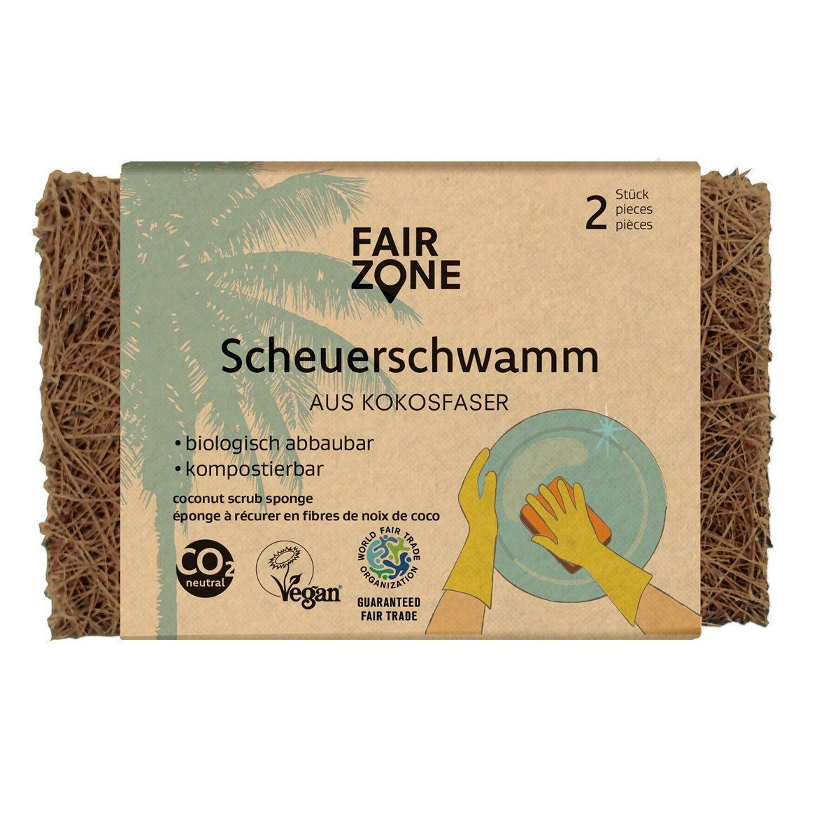 Fair Zone Reinigungsbürste FAI ZONE Scheuerschwamm 2er Set aus Kokosfaser, biologisch abbaubar und kompostierbar, (1-tlg), biologisch abbaubar