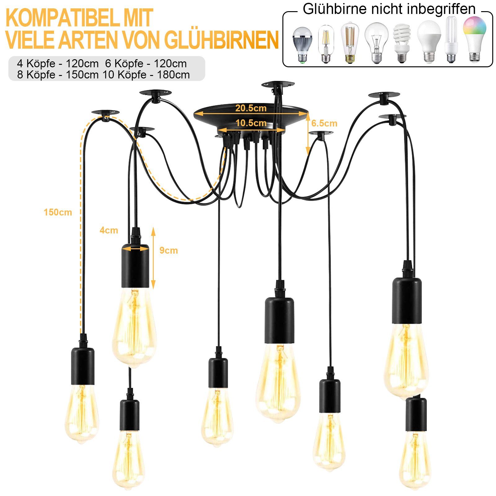 Salon, Sunicol Schlafzimmer Lampe Pendelleuchte, Küche, DIY LED für Hängend, Höhenverstellbar, Industrie Esszimmer, Mehrfarbig Pendelleuchte Vintage Studie,