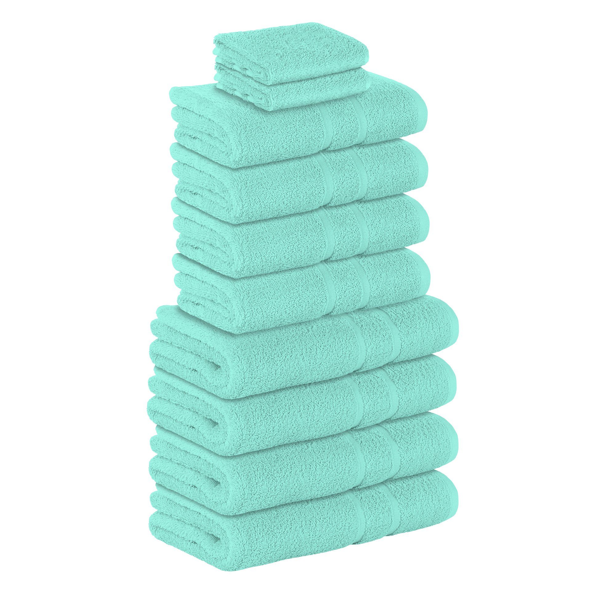 StickandShine Handtuch Set 2x Gästehandtuch 4x Handtücher 4x Duschtücher als SET in verschiedenen Farben (10 Teilig) 100% Baumwolle 500 GSM Frottee 10er Handtuch Pack, (Spar-set), 100% Baumwolle 500 GSM Mint