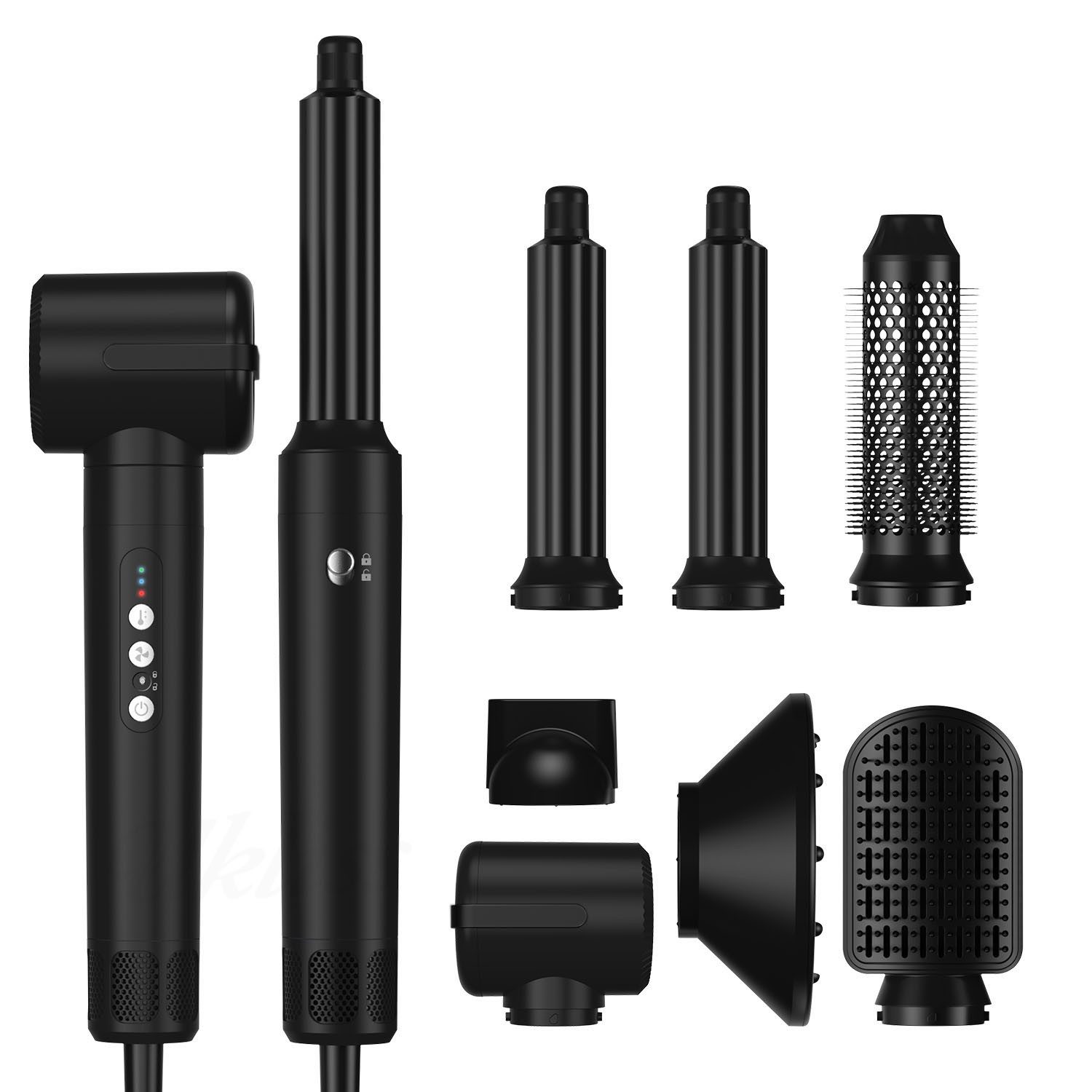 UKLISS Multihaarstyler 7‑in‑1 Multi‑Haarstyling‑Set, 1400‑W‑Haartrockner mit Diffusor, 30‑mm‑Lockenstab, Stylingbürsten zum Trocknen, Locken und Glätten