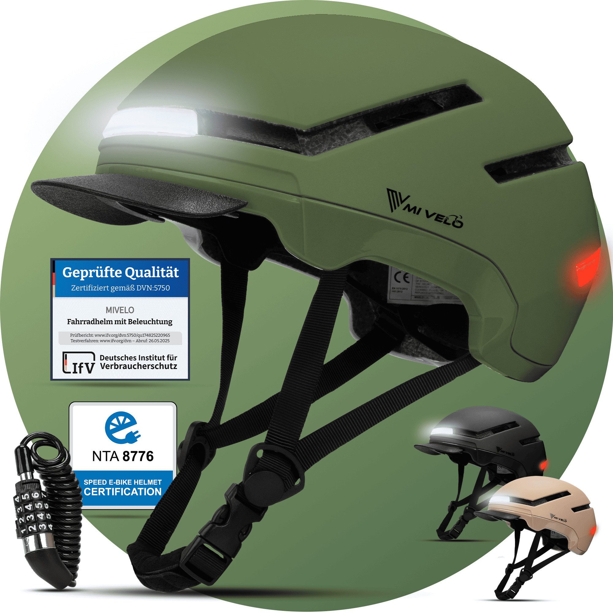 MIVELO Fahrradhelm NOVA - für Herren und Damen mit Licht vorne & hinten, NTA zertifiziert, 360° Beleuchtung, 24 Monate Crash-Ersatz-Garantie