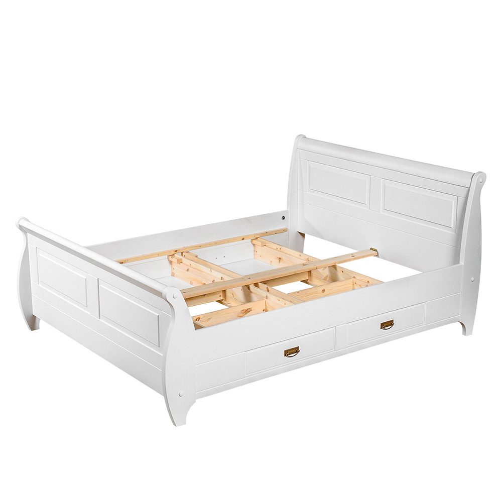 Lomadox Bettgestell TERMOLI-163, Kiefer massiv in weiß, 160 cm Liegefläche, 4 Schubladen