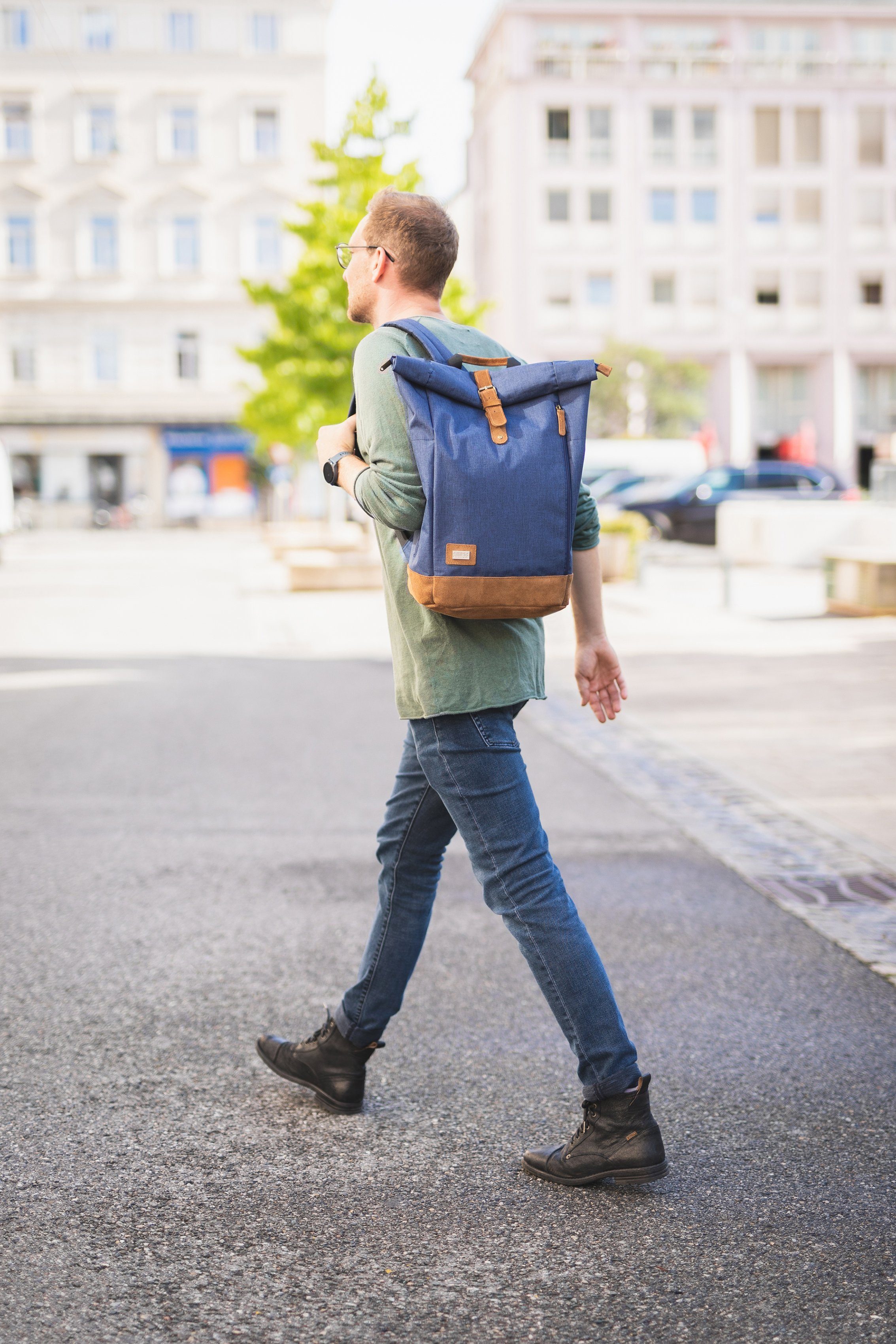 Fillikid Wickelrucksack Berlin, navy melange, inkl. Wickelauflage