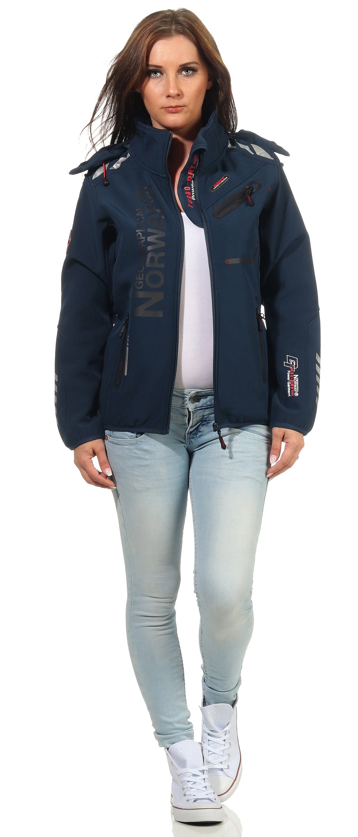 Softshelljacke Kragen Kapuze, abnehmbarer mit Navy G-Rose Softshell / Jacke Norway hochschließender leyoley Damen Geographical Navy by