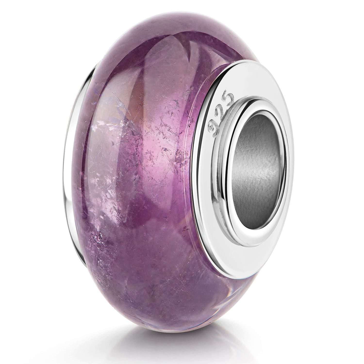 Materia Bead Naturstein Amethyst Lila 403, Kern aus 925 Sterling Silber