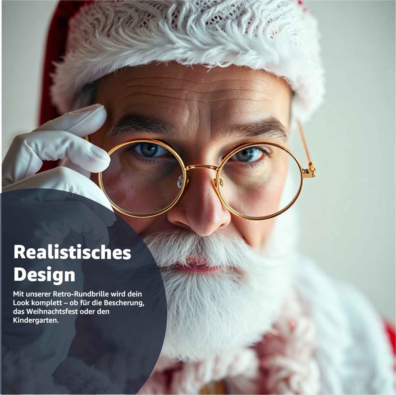 Weihnachtswunder® Kostüm 1x Weihnachtsmannbrille Nikolausbrille Brille Nikolaus Kostüm rund, Runde Gläser im traditionellen Weihnachtsmann-Stil