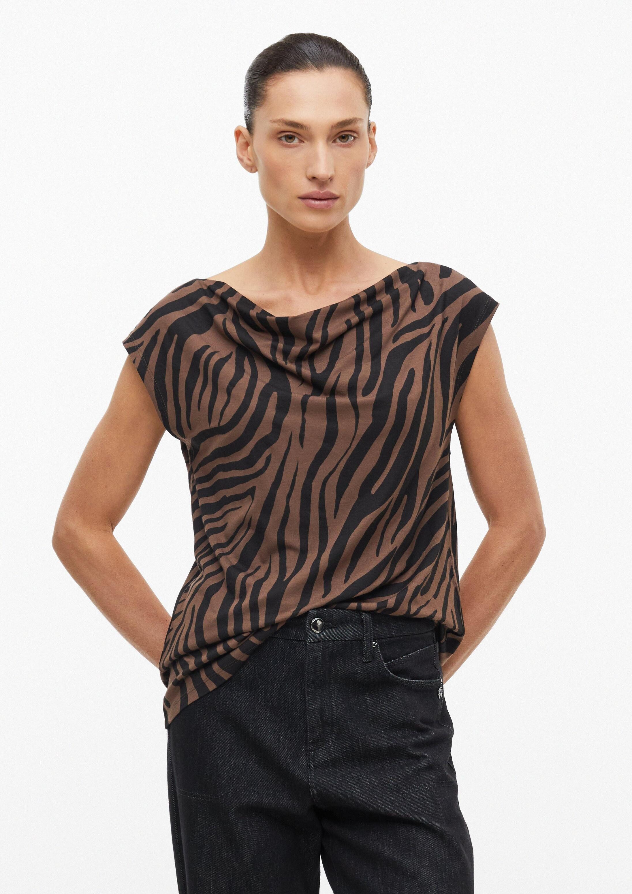 s.Oliver Kurzarmshirt T-Shirt Ärmelloses T-Shirt mit Wasserfall-Ausschnitt