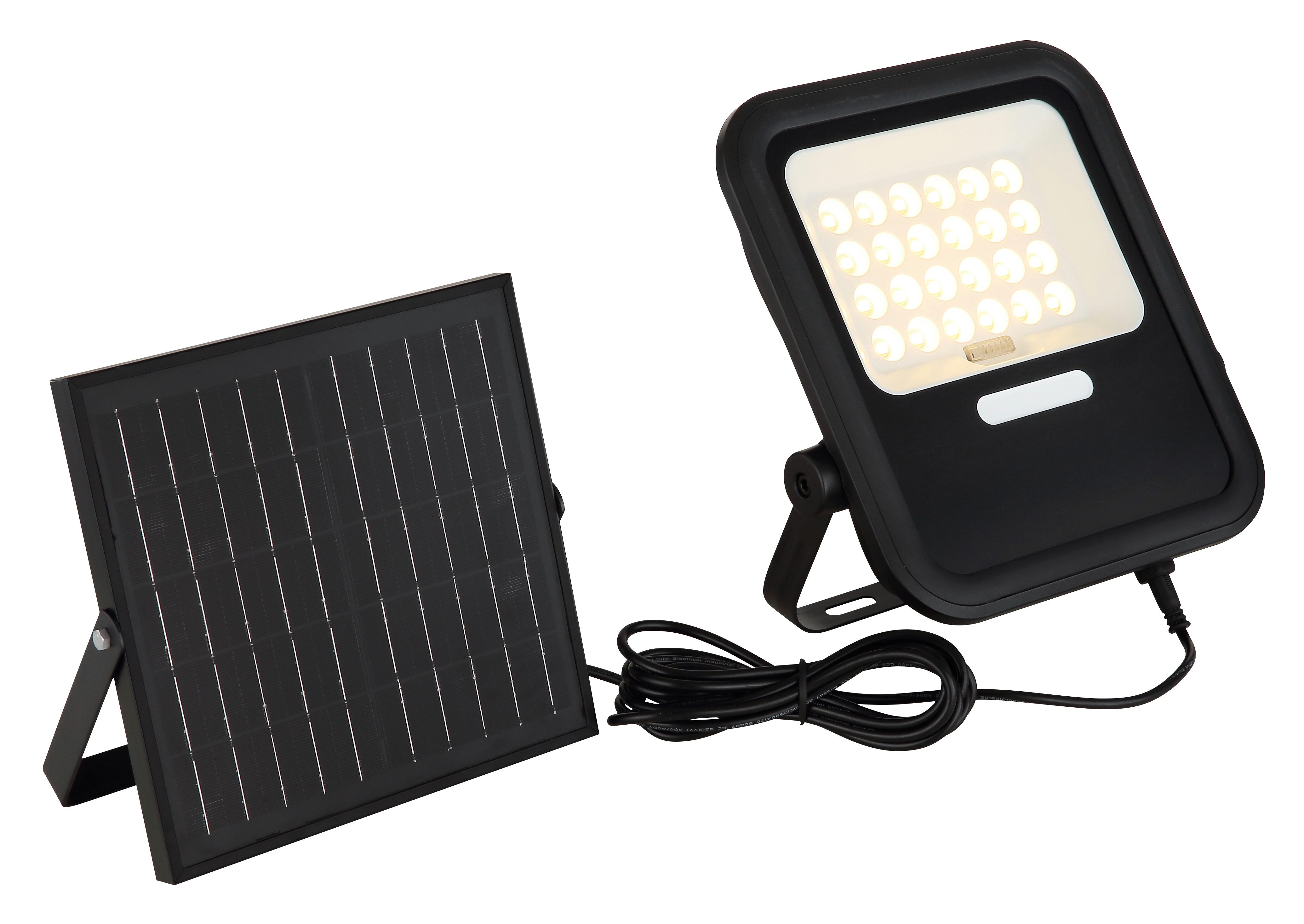 GLOBO LIGHTING LED Solarleuchte SOLARLEUCHTE KUNSTSTOFF SCHWARZ MATT, 1XLED, Dimmfunktion, Timerfunktion, mehrere Helligkeitsstufen, LED fest integriert, Warmweiß, Solar/IP65/beweglich/Garten/Außenbereich