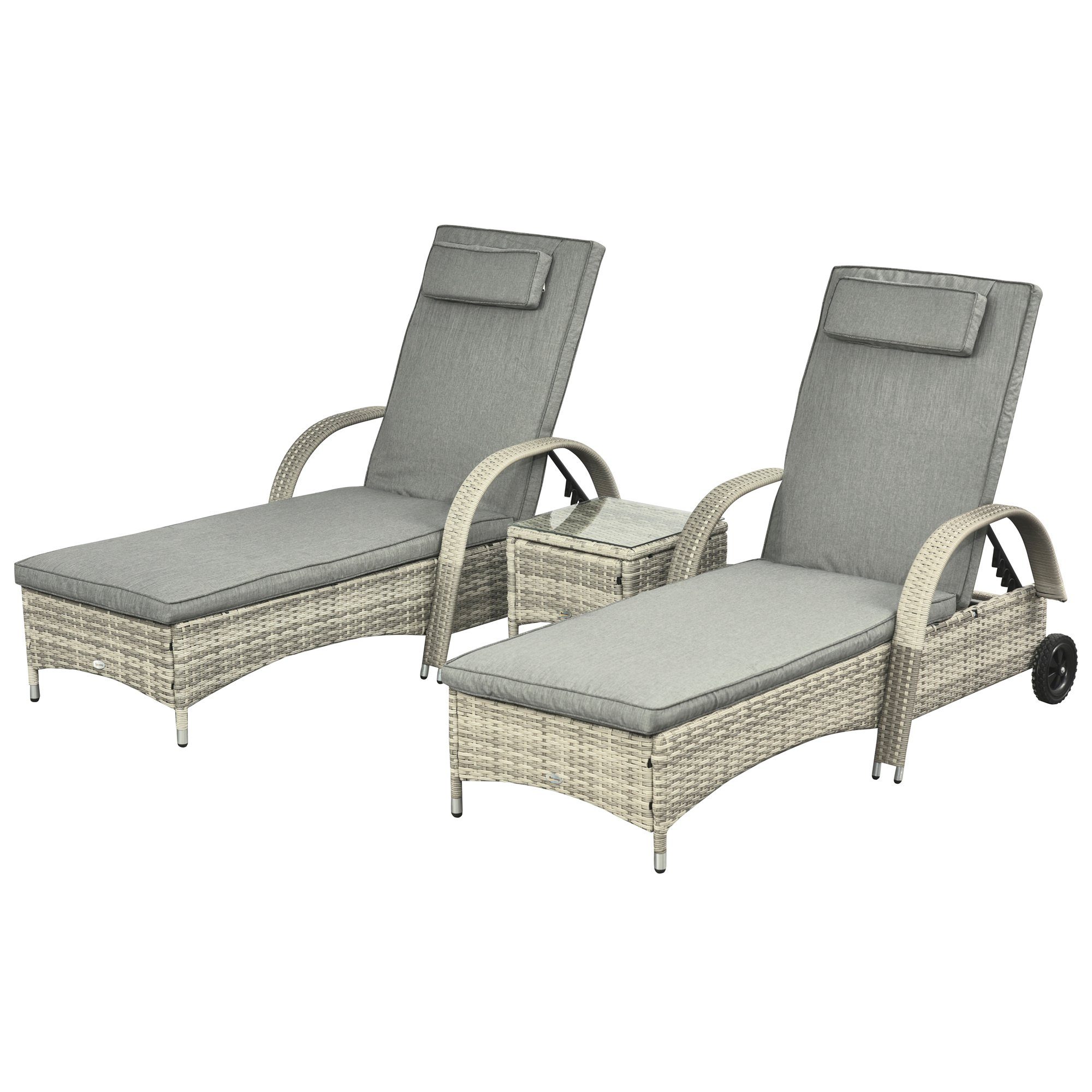Outsunny Gartenliege Tisch 3er-Set Gartenmöbel, Polyrattan+Metall günstig online kaufen