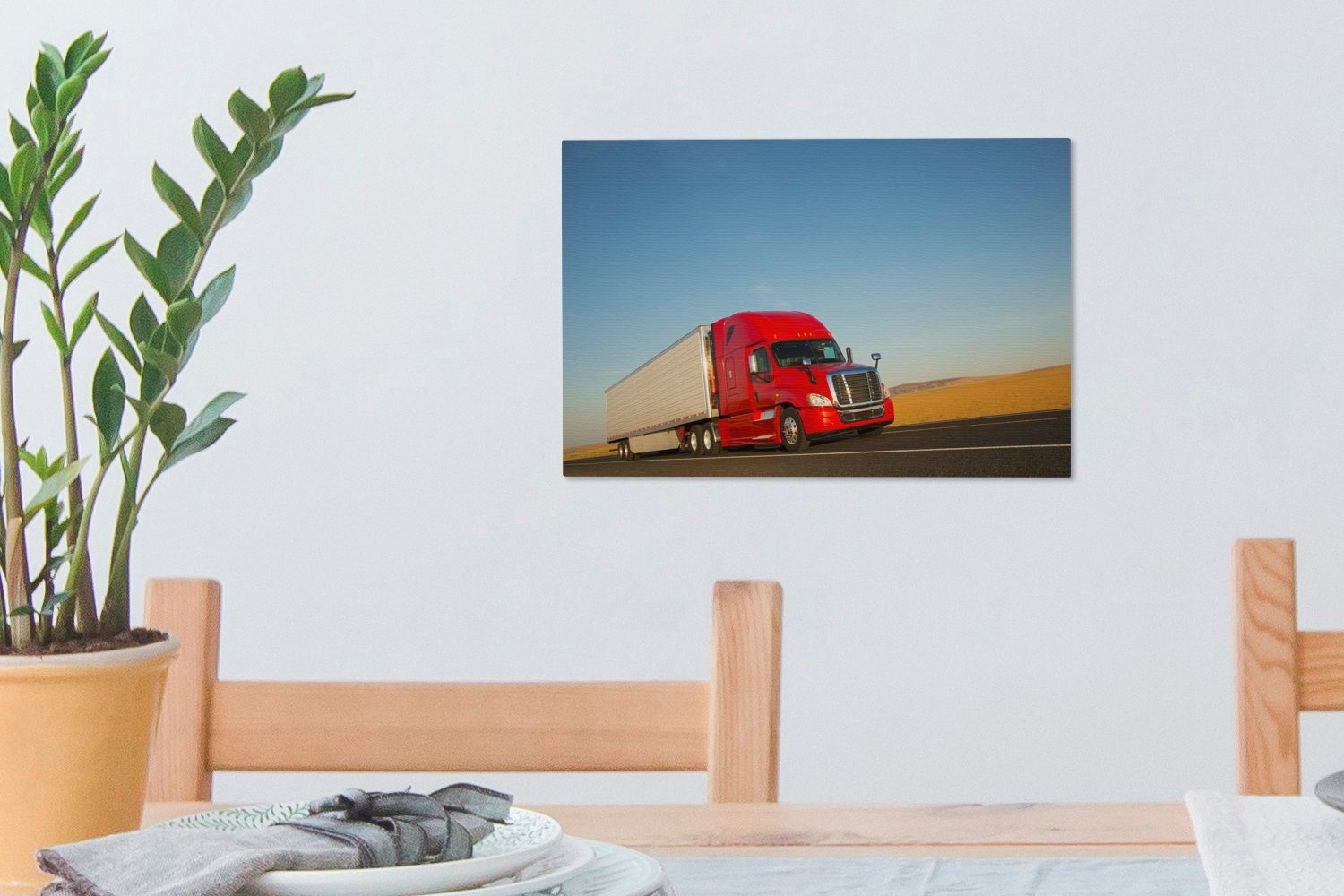 OneMillionCanvasses® Rot Leinwandbilder, Wanddeko, Aufhängefertig, St), (1 Wandbild 30x20 cm Lastkraftwagen, Leinwandbild gefärbter