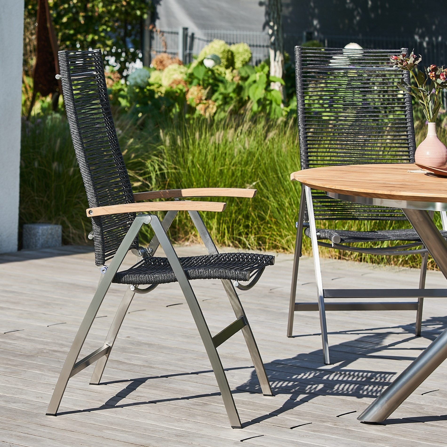 CASA DOMA Gartentisch Perano (Edelstahl/Teak), Kreuzgestell, rund, Ø 120 cm