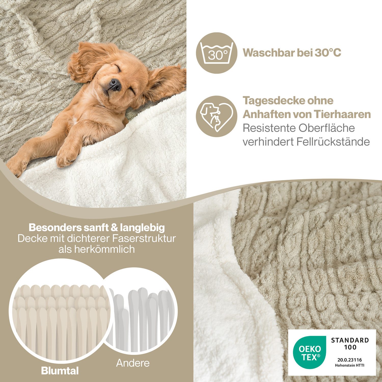 Wohndecke Oeko-TEX zertifizierte waschbare Wohn- & Kuscheldecke, Blumtal, m günstig online kaufen