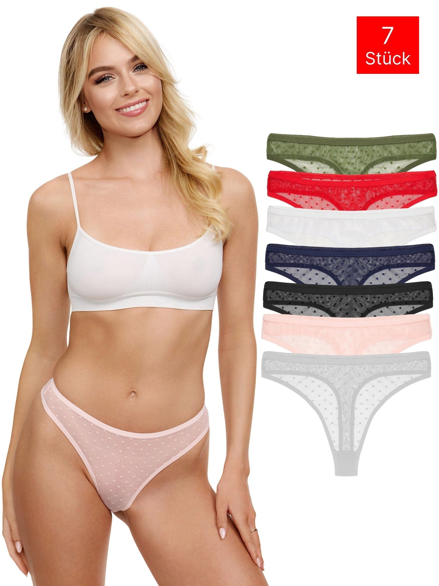 Tazzio String 7er-Pack Damen Tanga Unterhose F918 (Packung, 7-St) zeitlos und unsichtbar unter deiner Kleidung