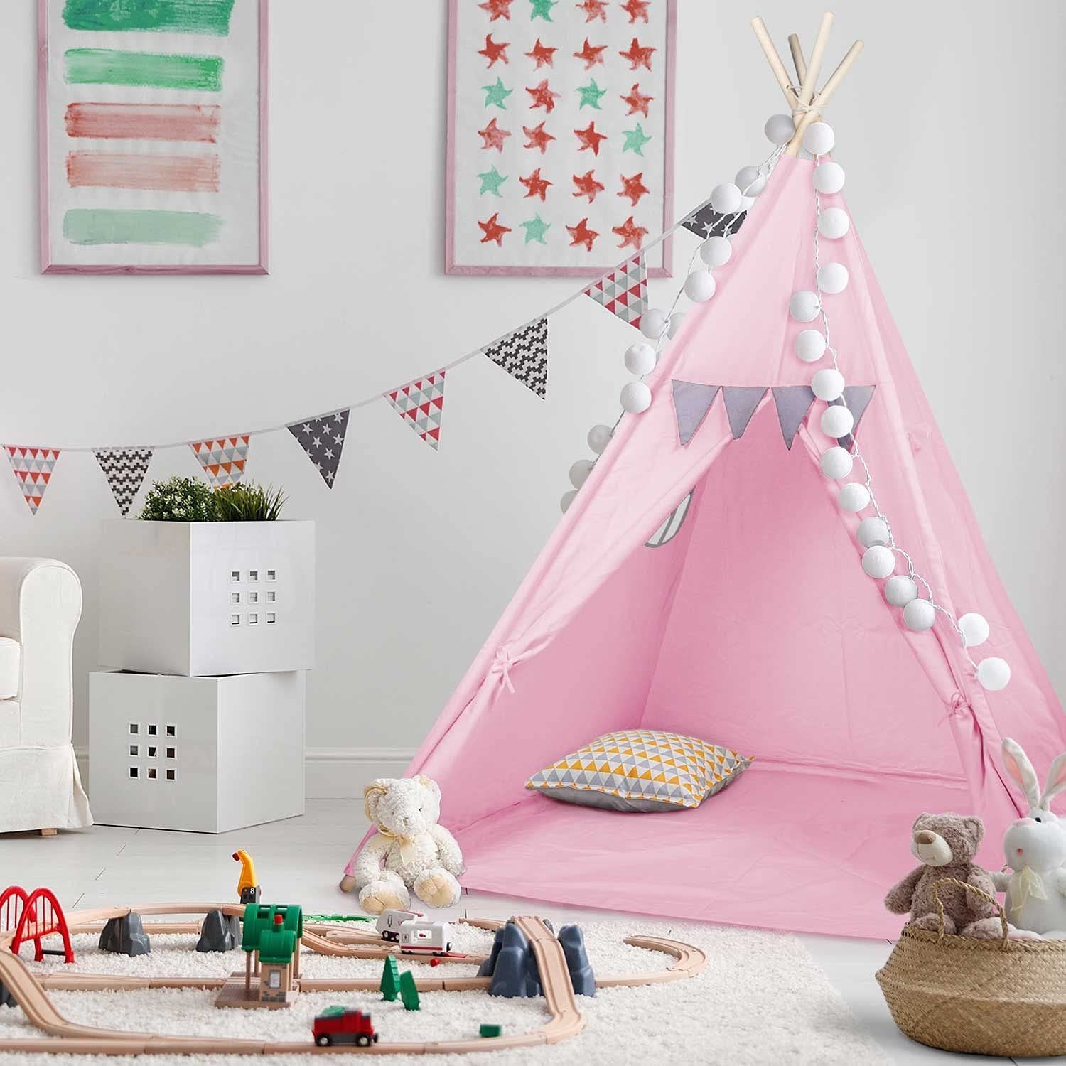 all Kids United Tipi-Zelt Kinder-Spielzelt Tipi Kinderzelt, Kinder-Zelt aus Baumwolle & Holz