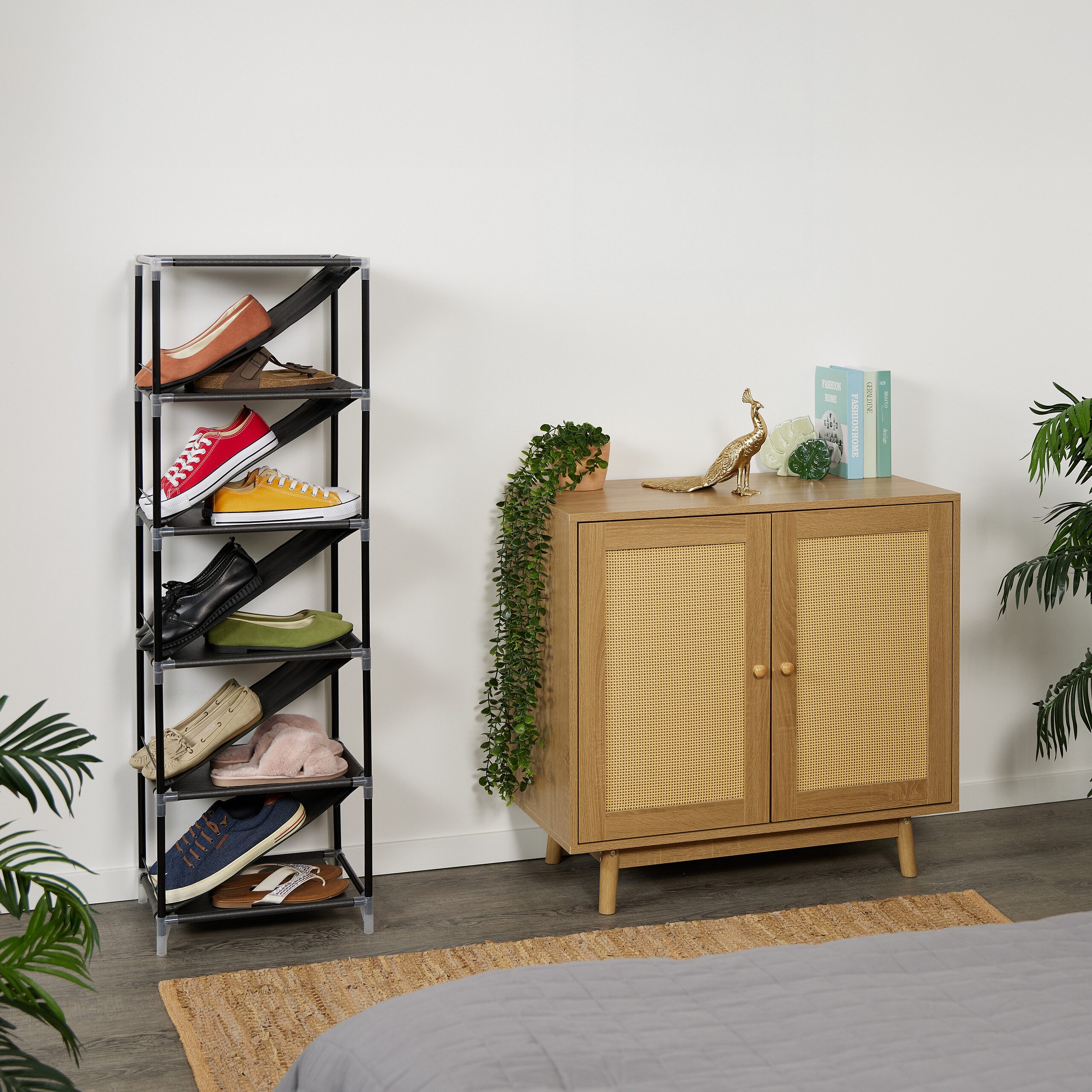 relaxdays Schuhregal für 11 Paar Schuhe, schwarz