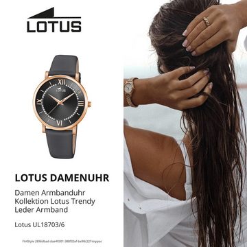 Lotus Quarzuhr Lotus Damenuhr Trendy Armbanduhr Leder, (Analoguhr), Damen Armbanduhr rund, mittel (ca. 38mm), Edelstahl, Luxus