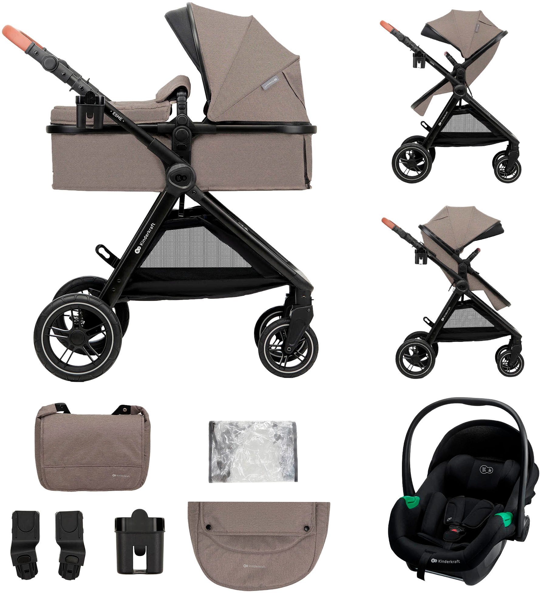 Kinderkraft Kombi-Kinderwagen ESME 3IN1, (Set, 7-tlg), inkl. Babyschale MINK PRO 2 i-Size (40–87 cm)