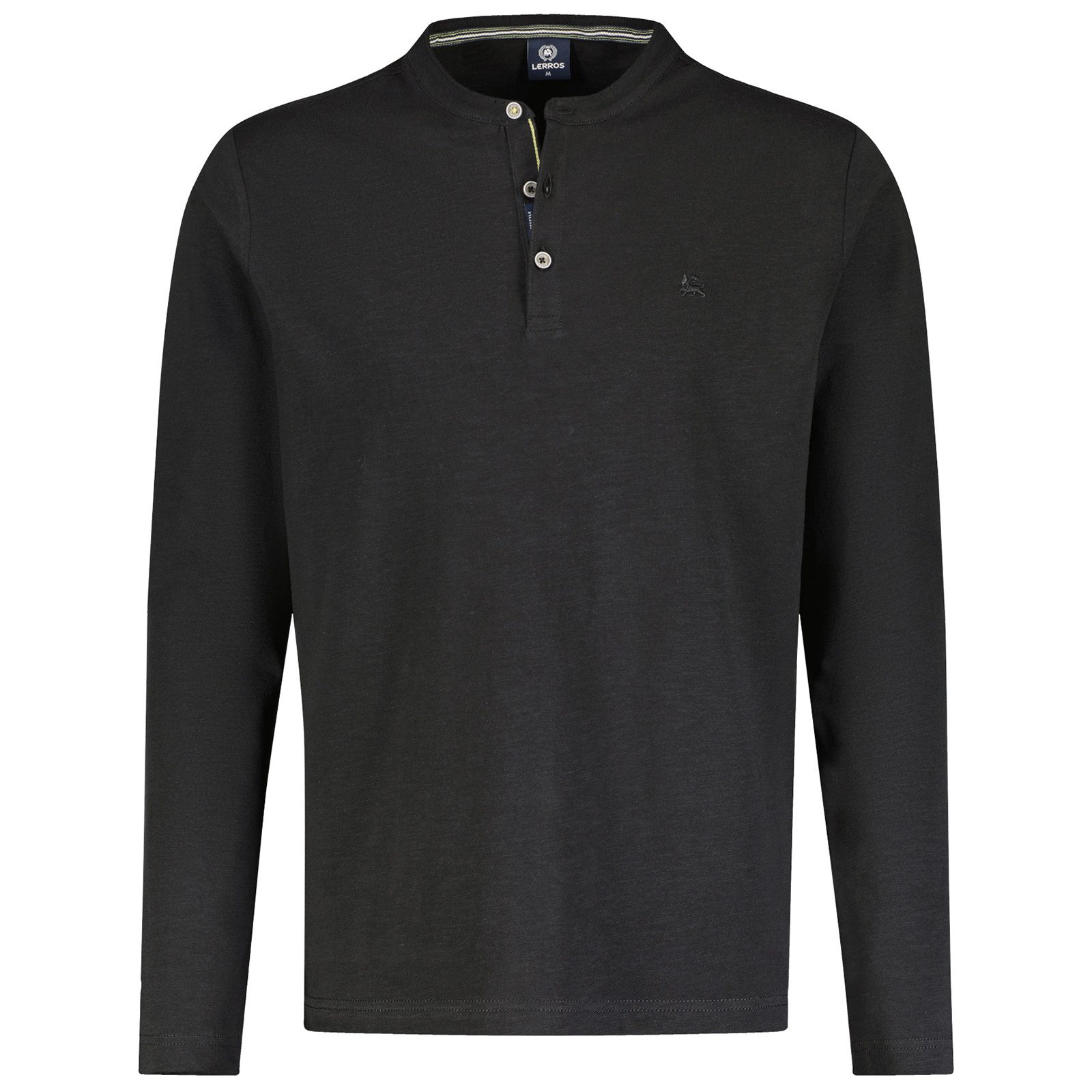 LERROS Rundhalsshirt Lerros Henley-Langarmshirt Übergröße schwarz