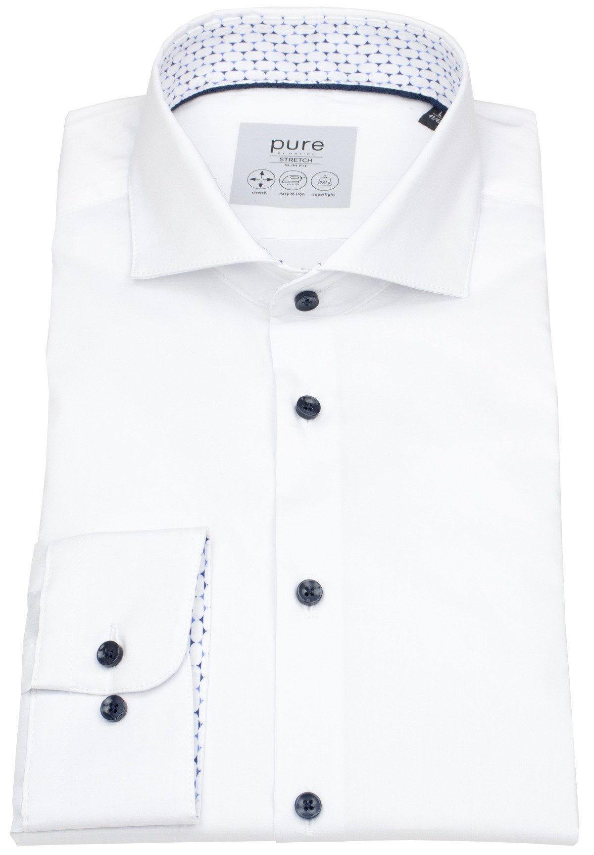 Pure Businesshemd Slim Fit stark tailliert Haifischkragen Kontrastknöpfe
