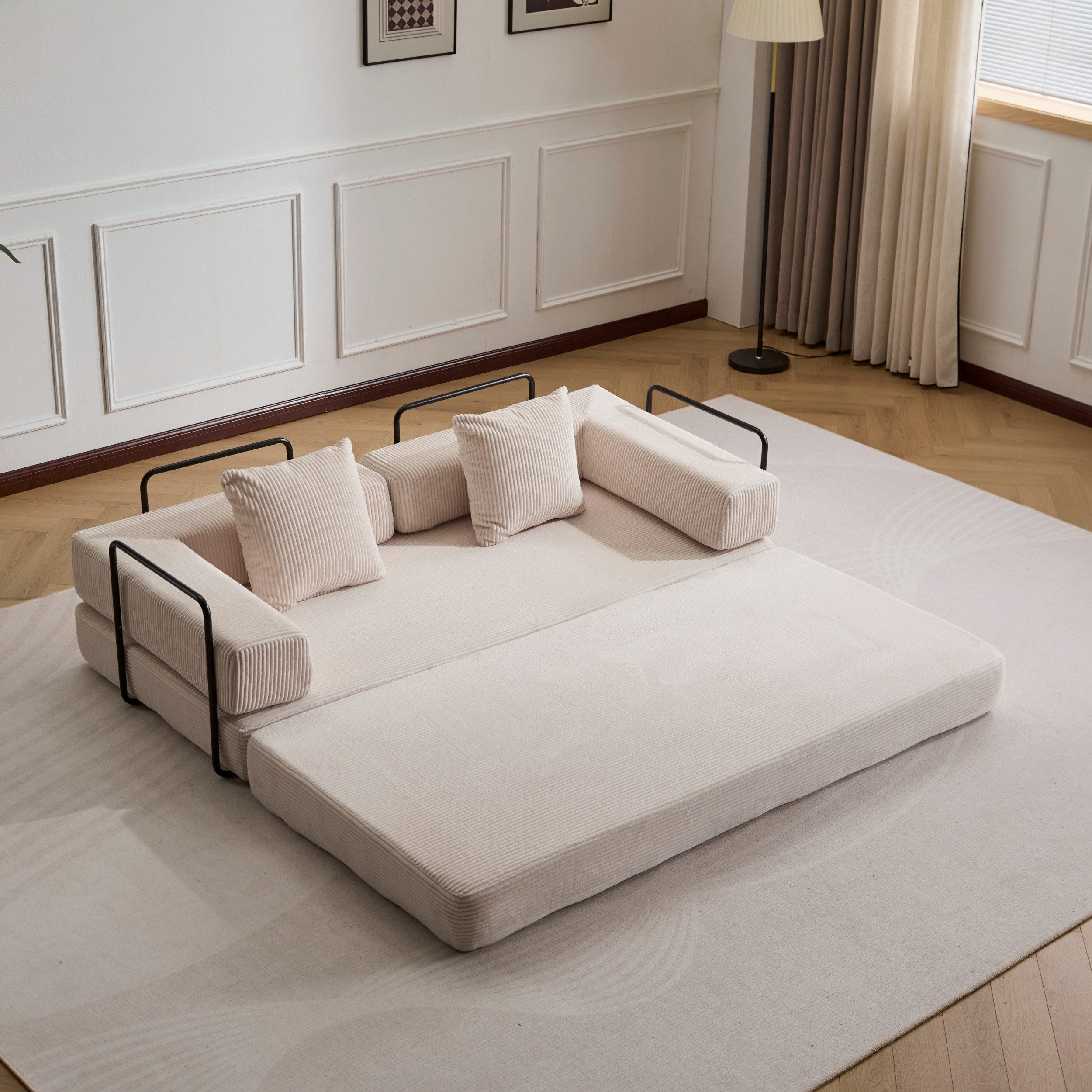 Leawin Loungesofa Faltbares Schlafsofa, bequemes Cord Bodensofa für kleine Räume, 4-in-1 Klappsofa für Wohnzimmer, Schlafzimmer, Büro oder Gäste