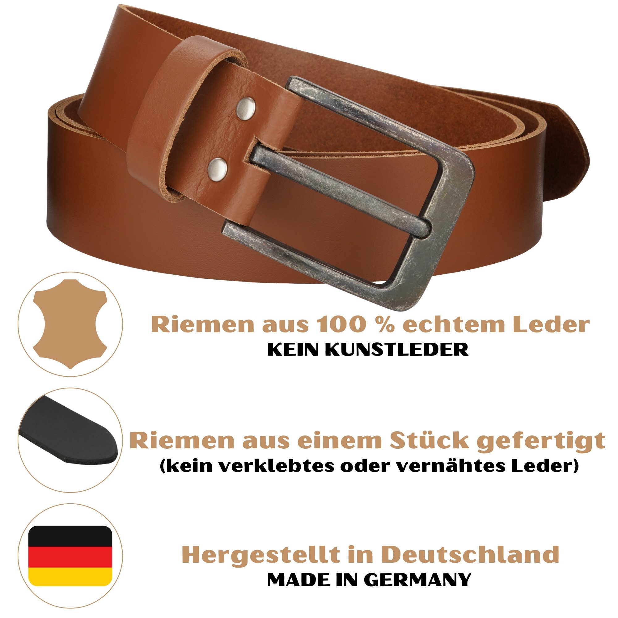 Manza Ledergürtel Gürtel Ledergürtel 4cm breit Echt Leder Jeansgürtel Unisex Kürzbar