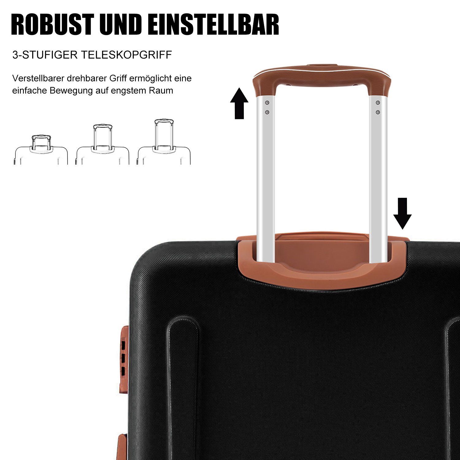 Ulife Modern Zollschloss, Hartschalen-Trolley TSA ABS-Material, Reisekoffer Rollen Schwarz Handgepäck 4