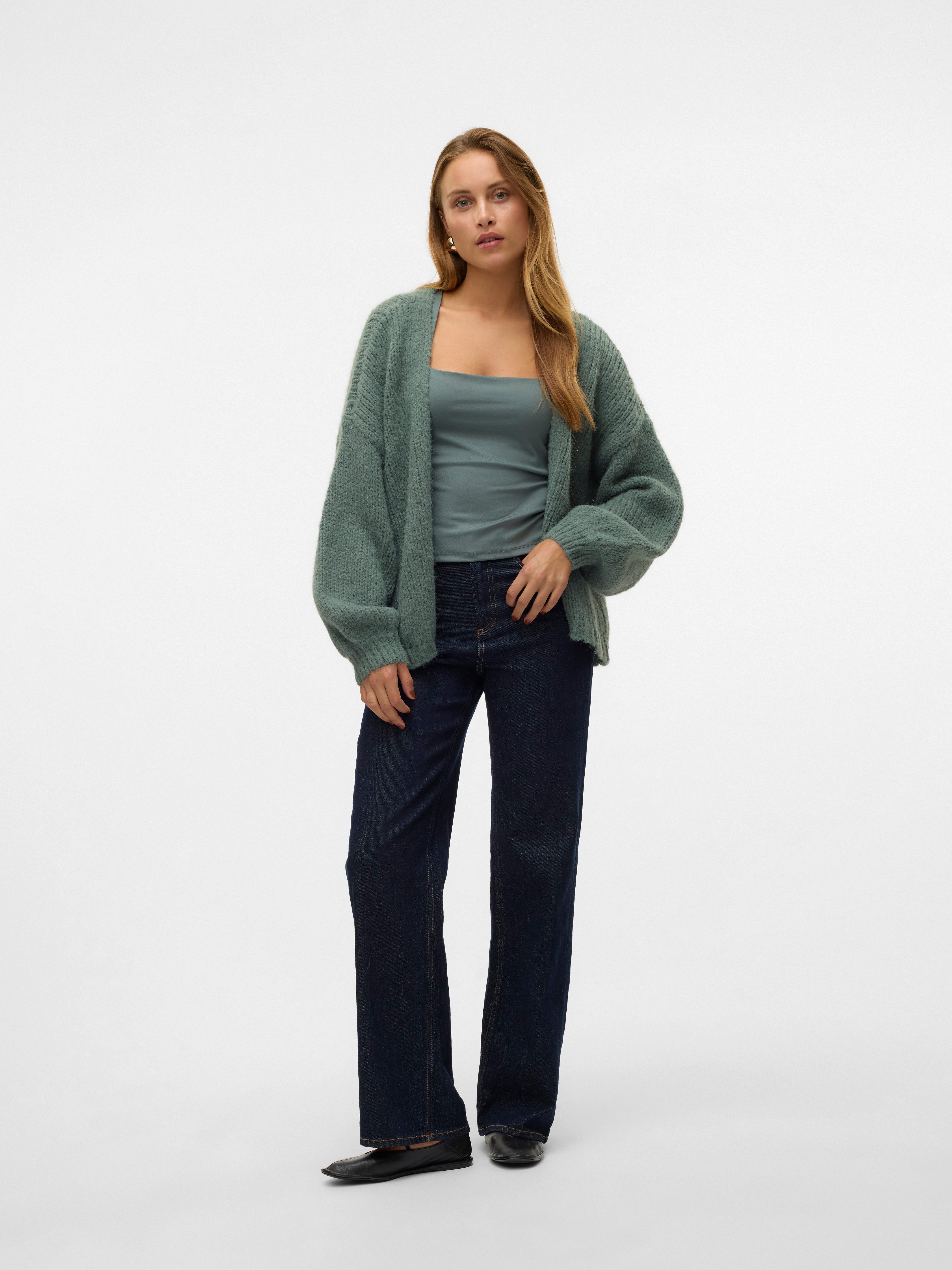 Vero Moda Strickjacke VMMAYBE LS OPEN CARDIGAN GA REP Kunstfaser, oversize – Bild 5 von 5