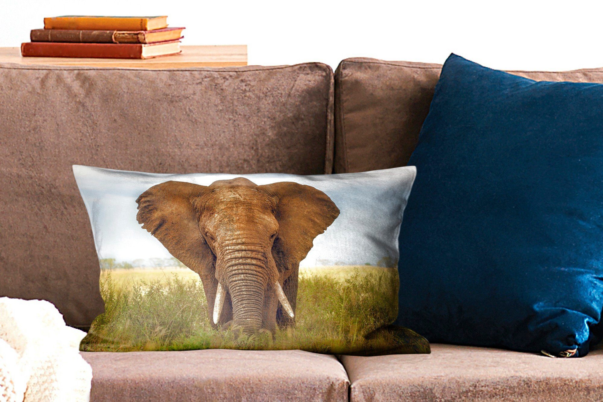 Dekokissen MuchoWow Wohzimmer Vorderansicht, Schlafzimmer Dekokissen Elefant Afrikanischer mit Füllung, Zierkissen, Dekoration,