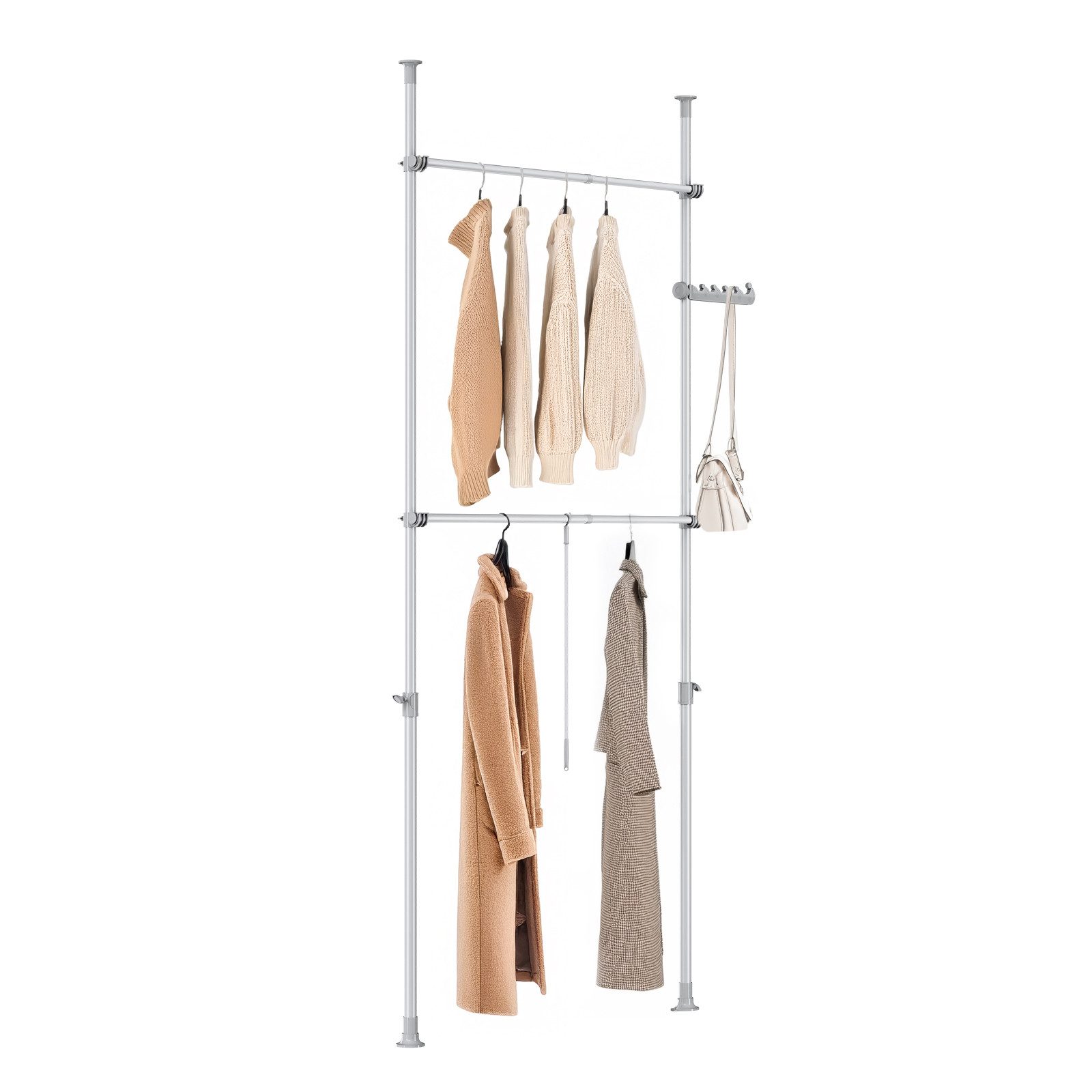 SoBuy Kleiderständer FRG109, deckenhoch, 3-stufige, höhen- und breitenverstellbar, Garderoben System mit 2 Kleiderstangen Regalsystem, Schlafzimmer