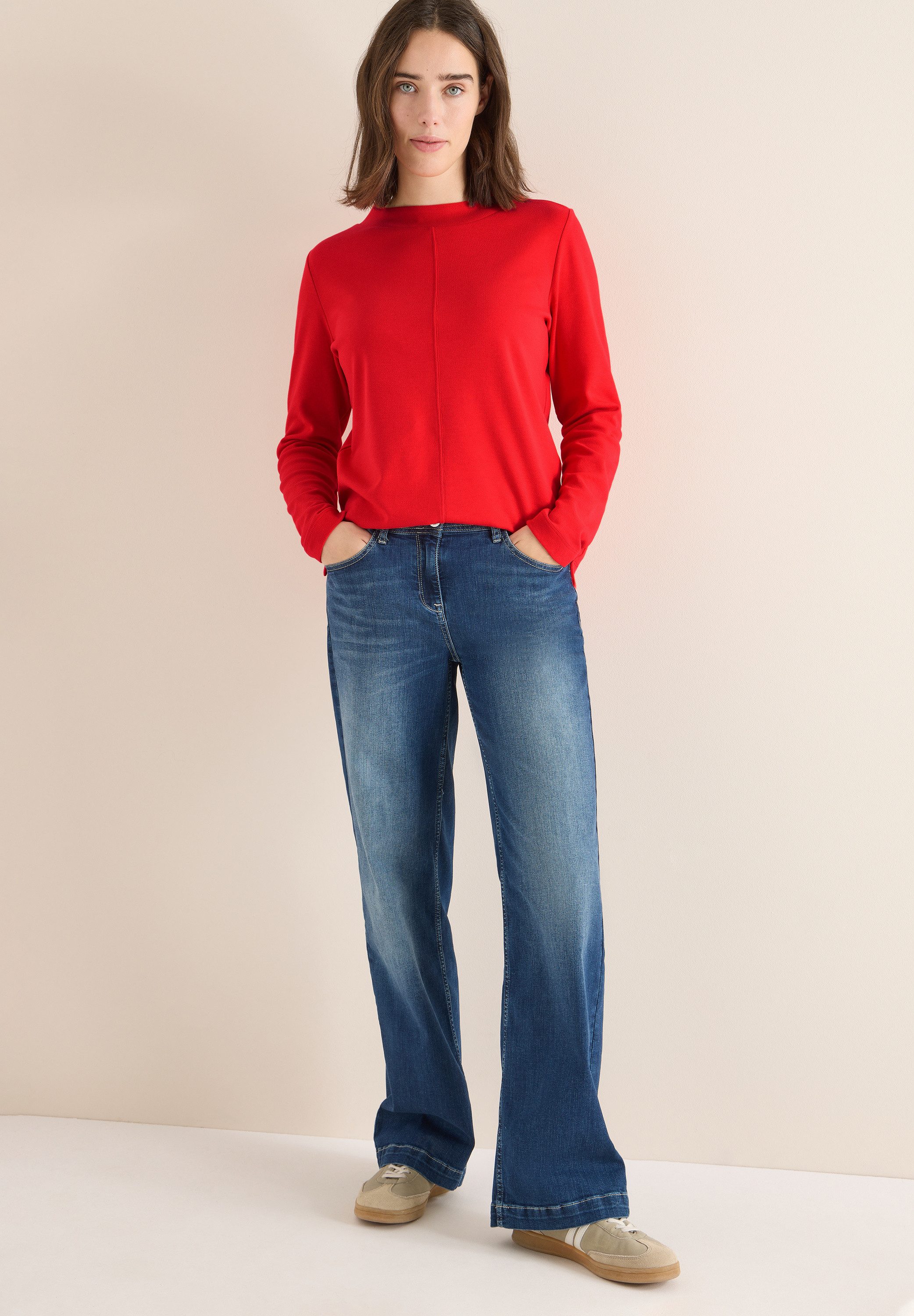 CECIL Langarmshirt mit Stehkragen, Funnelneck