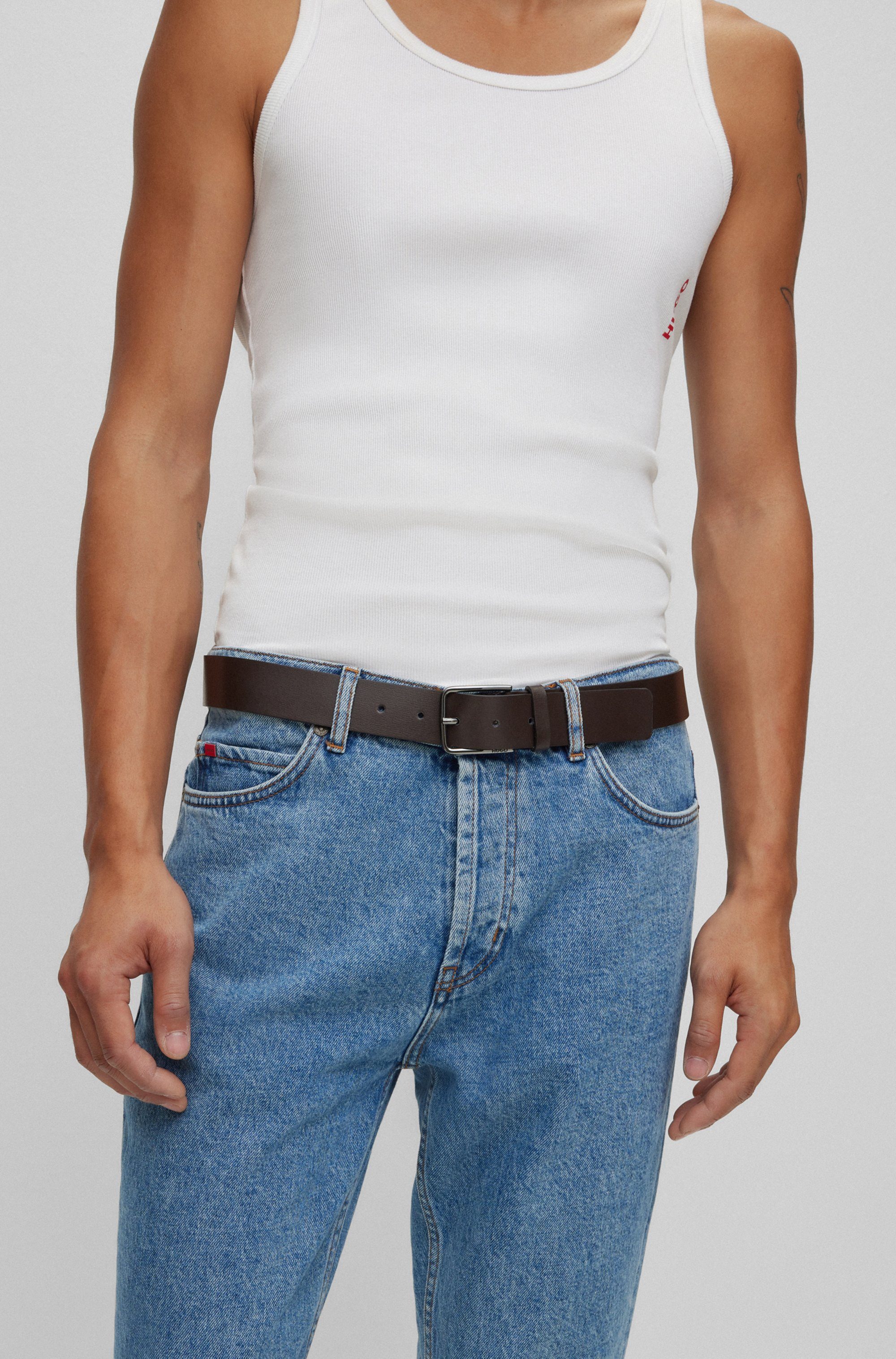 HUGO Ledergürtel Gerik_Sz35 mit Logoprägung und kontrastfarbende Detailnaht günstig online kaufen