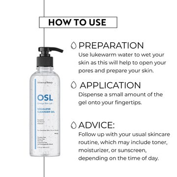 OSL Omega Skin Lab Gesichtsöl OSL Squalen-Reinigungsgel 200 ml – freundliche Lösung für empfindliche