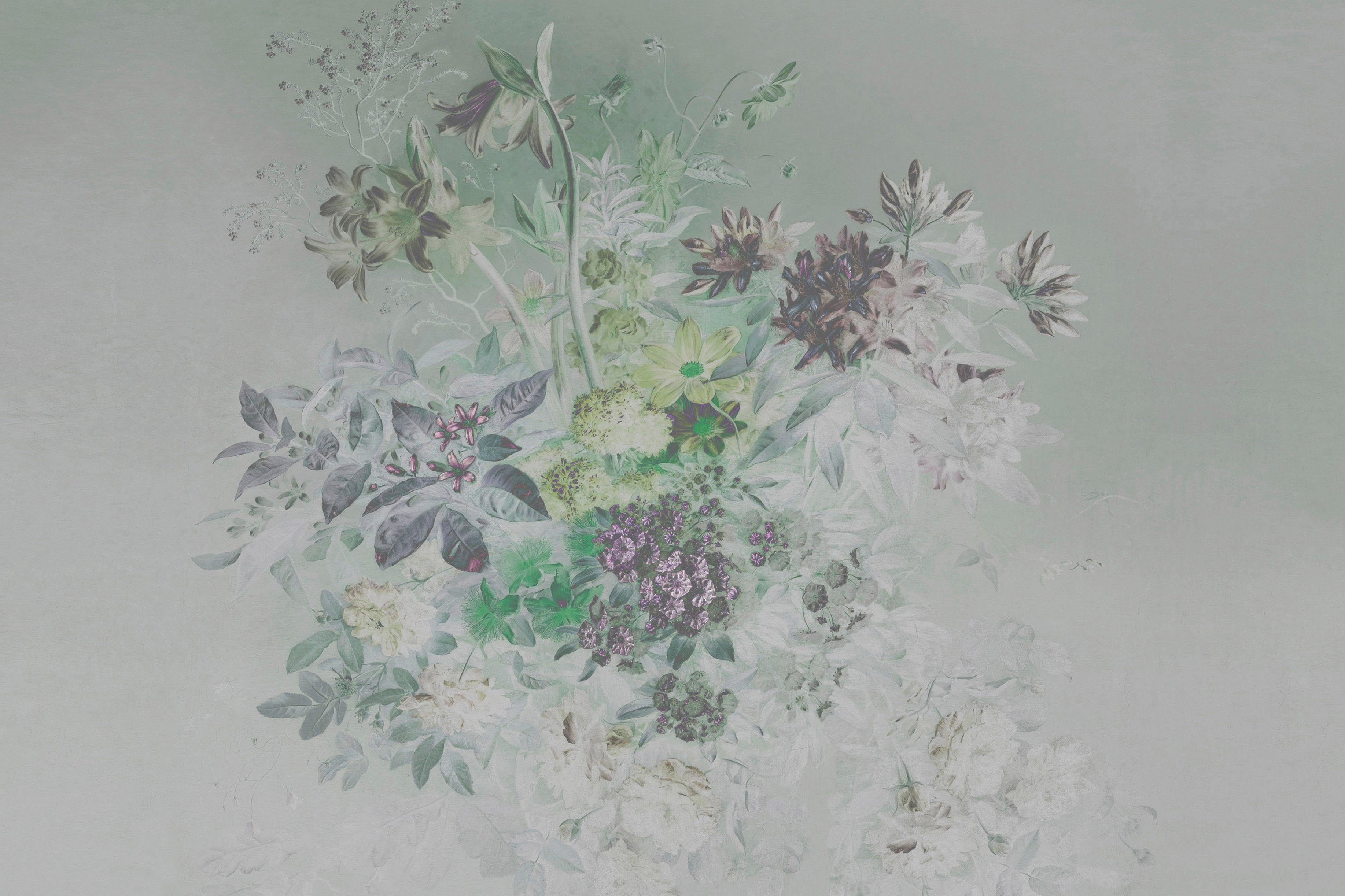(1 pastel, grau, St), bouquet A.S. Blumen Leinwandbild Création grün Grau Blumen Bild Keilrahmen Pastel Floral