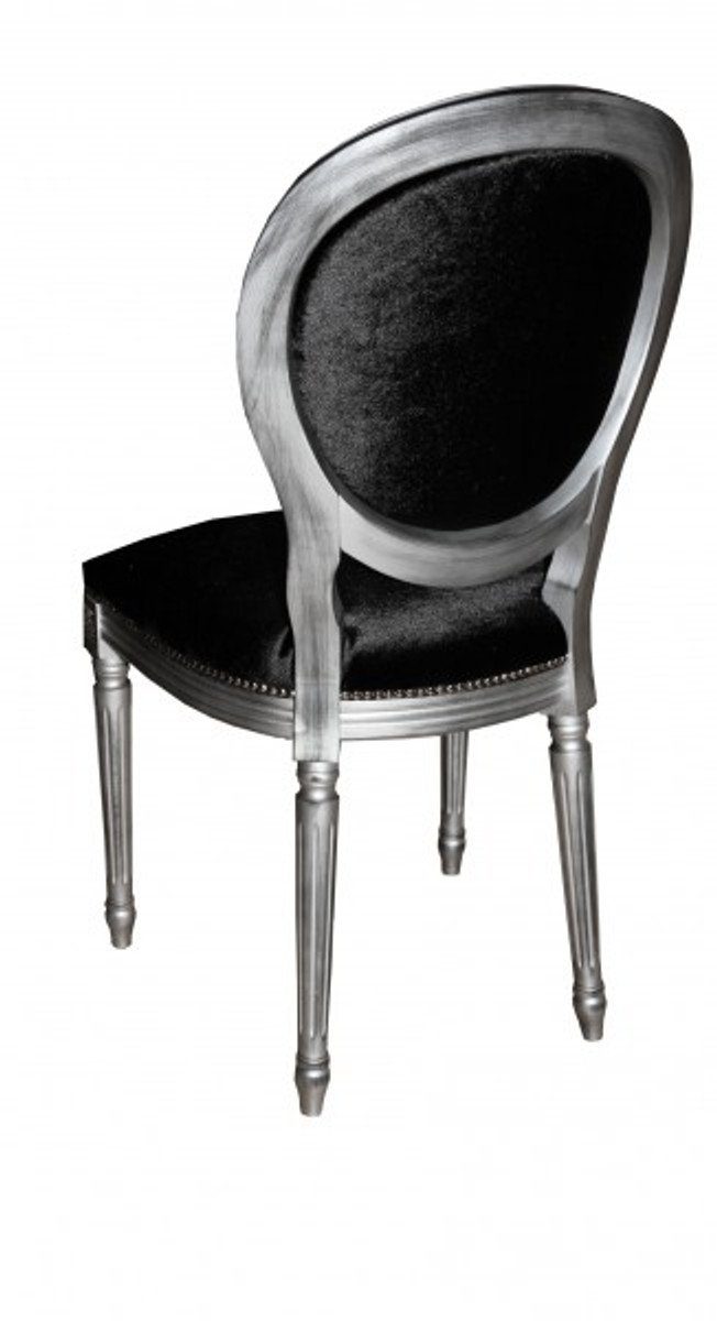 Casa Padrino Esszimmerstuhl Barock - Stuhl Schwarz Esszimmer Qualität Stuhl Designer - / Luxus Silber