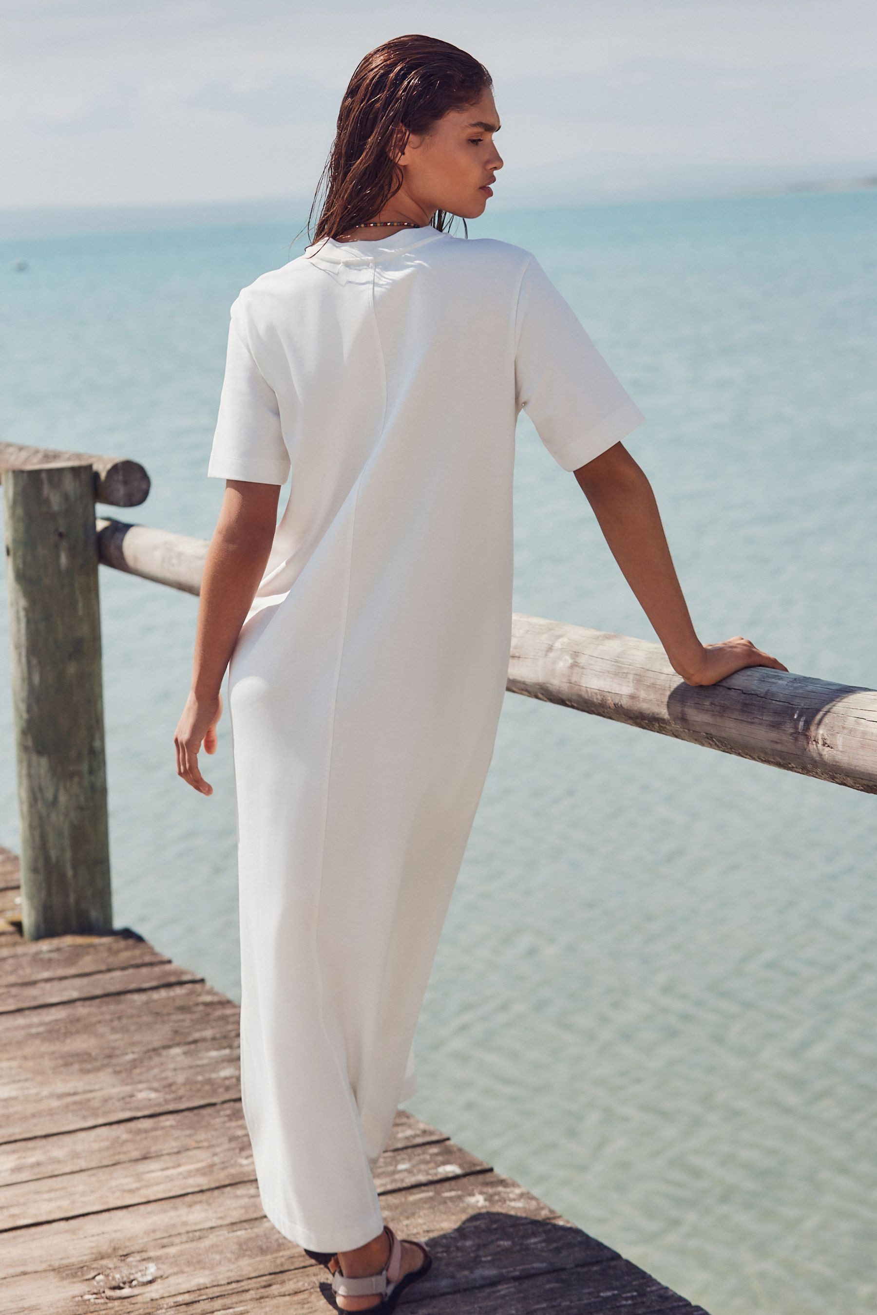 Next Maxikleid Schweres Maxi-T-Shirt-Kleid mit Flügelärmeln günstig online kaufen