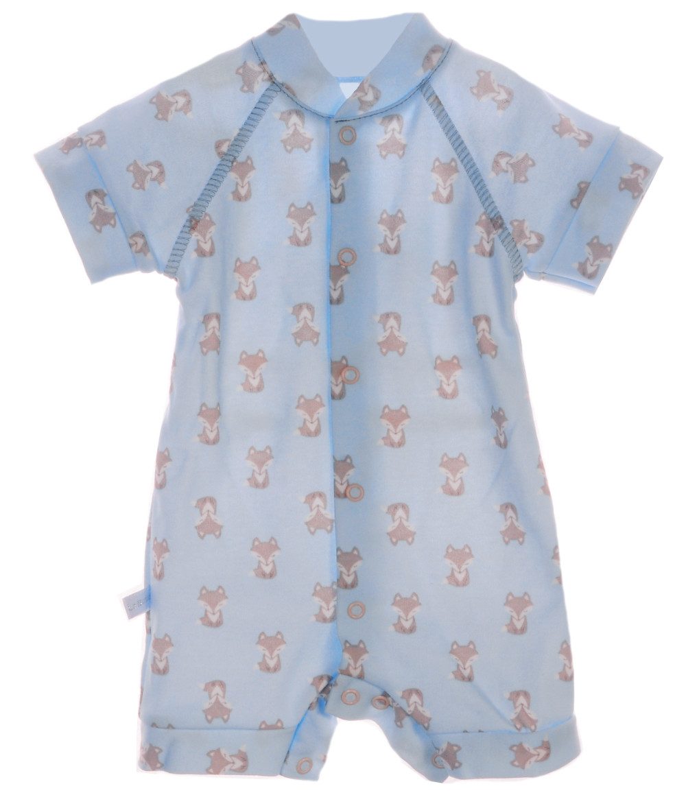 La Bortini Spieler Baby Romper kurzer Strampler in altblau mit Fuchsen aus reiner Baumwolle, 44 50 56 62 68 74 80