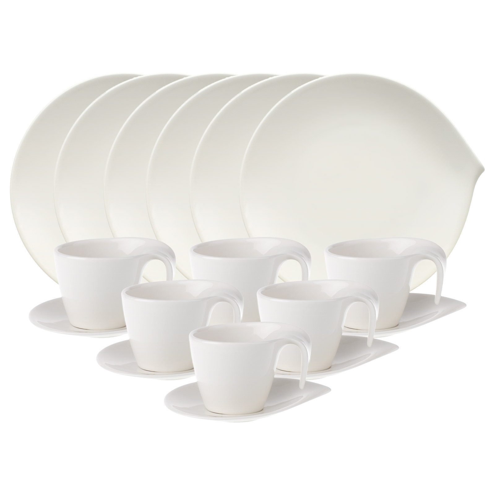 Villeroy & Boch Frühstücks-Geschirrset Flow Frühstücks-Set 18er Set (18-tlg), 6 Personen, Porzellan
