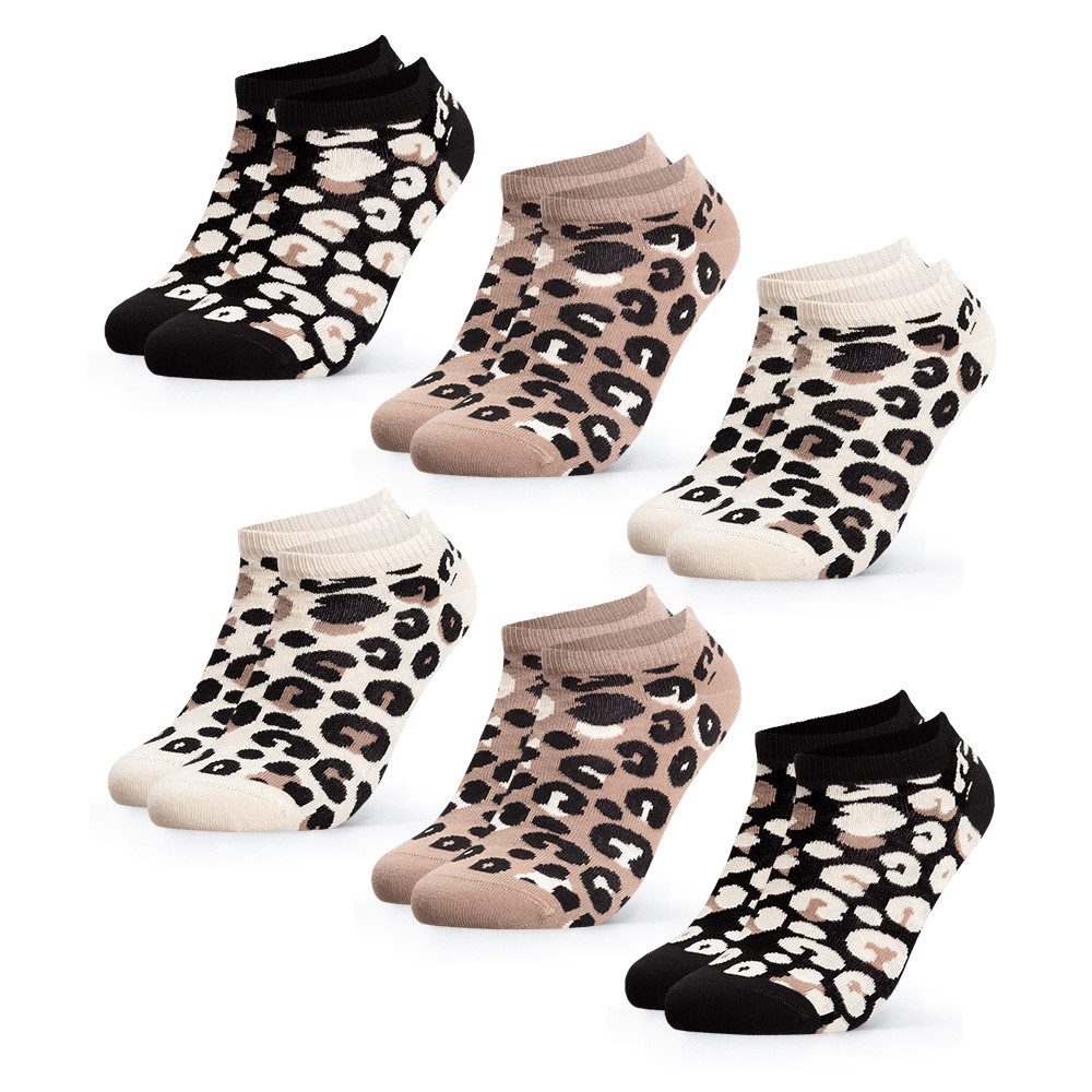 OCCULTO Sneakersocken Damen Leoparden Muster Sneaker Socken 6er Pack (Modell: Kira) (6-Paar)