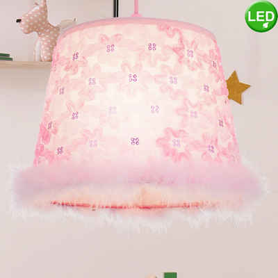 etc-shop LED Pendelleuchte, Leuchtmittel inklusive, Warmweiß, Hänge Leuchte Decken Lampe Spiel Zimmer Stoff Mädchen Strahler pink im