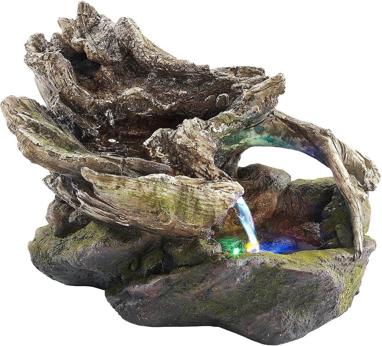 infactory Zimmerbrunnen "Waldteich" beleuchteter Zimmerbrunnen mit LED