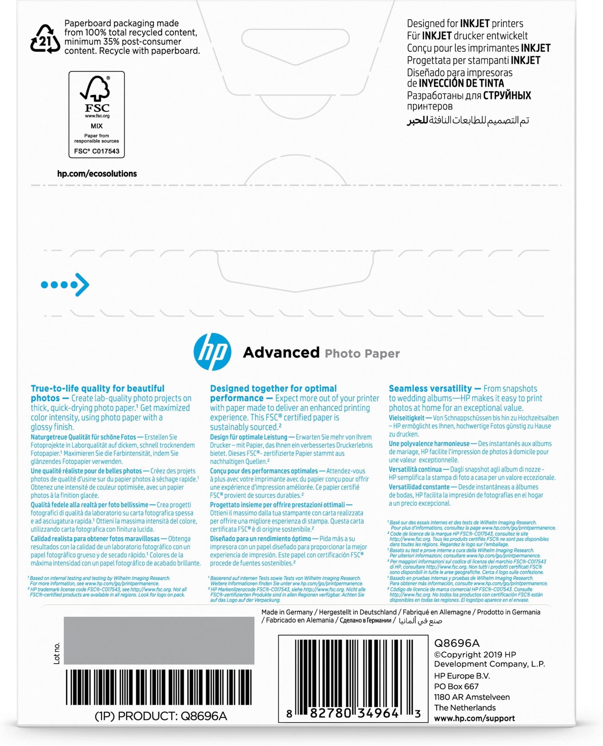 HP HP Advanced Fotopapier glänzend - 25 Blatt/13 x 18 Tintenpatrone