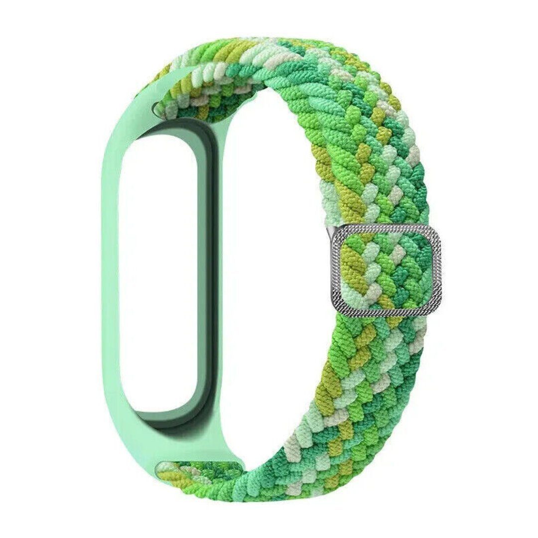 SmartUP Uhrenarmband Geflochtenes Solo Loop Armband für Xiaomi Mi 3 4 5 6 7, Uhrenarmband mit verstellbaren Metallverschluss #7 Tricolor Grün | Uhrenarmbänder