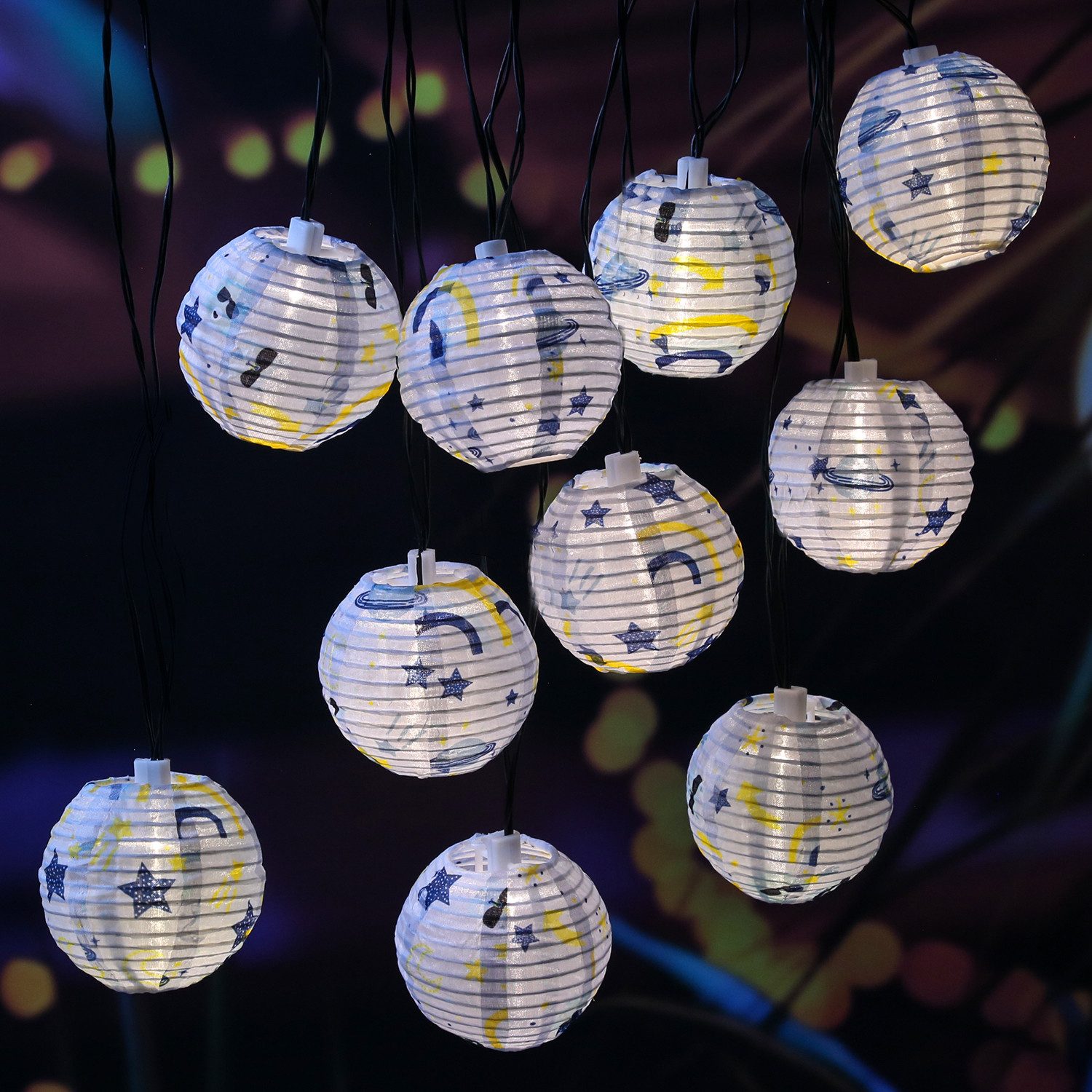 MARELIDA LED-Lichterkette LED Solar Lichterkette 10 blaue Lampions Weltall Himmel, 10-flammig
