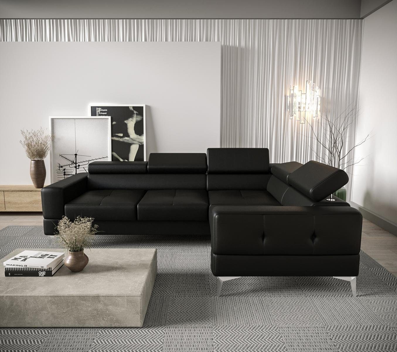 Ecksofa Made Schwarz Eckpolsterung Europe Couch JVmoebel L-Form, Sofa Wohnzimmer Multifunktion in