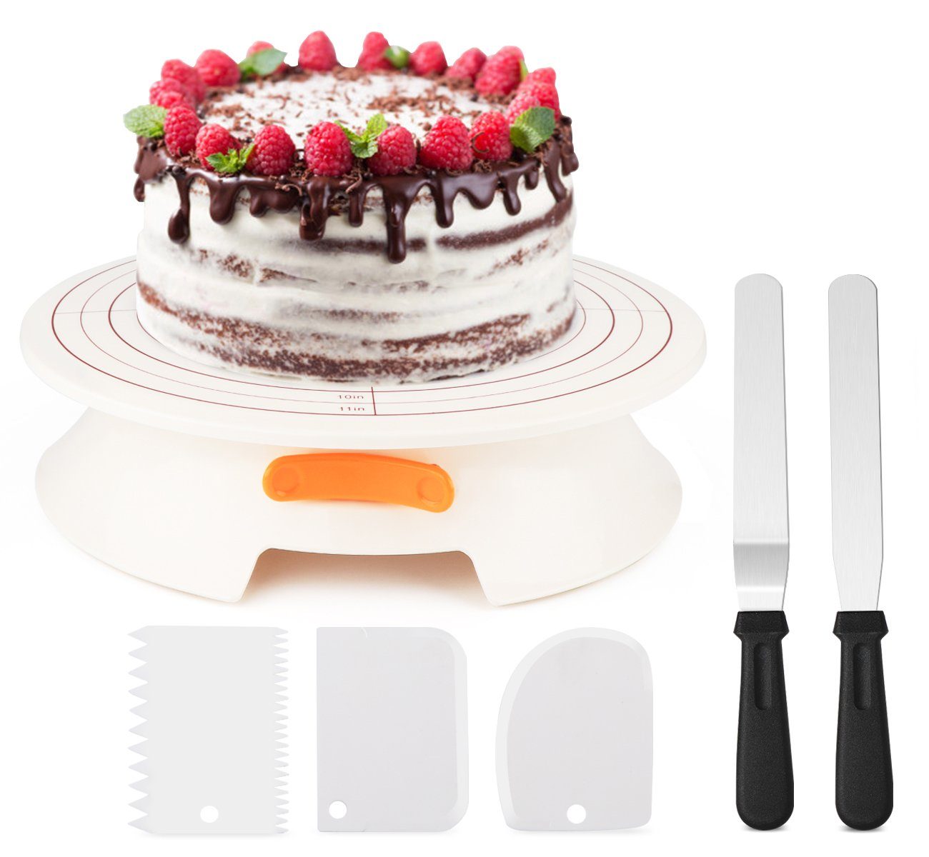 Homewit Tortenplatte Kuchenplatte Drehbar 30cm Abschließbar (Set, Backen mit Tortenständer Drehteller, 2 für Winkelpalette, Icing Kuchen Smoother), 1-tlg., Gebäck, 3 Mustern Zuckerguss