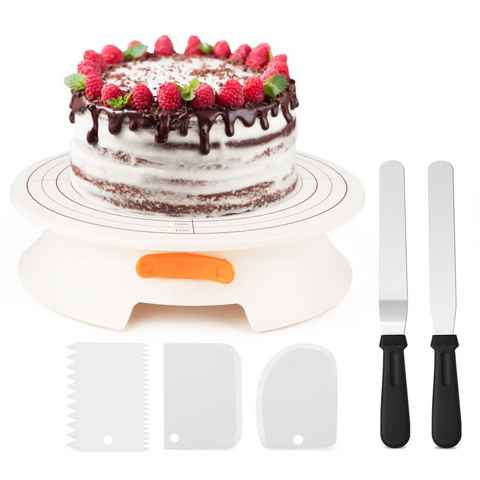 Homewit Tortenplatte Kuchenplatte Drehbar Abschließbar 30cm Tortenständer Kuchen Drehteller, (Set, 1-tlg., mit 2 Winkelpalette, 3 Icing Smoother), für Backen Gebäck, Zuckerguss, Mustern